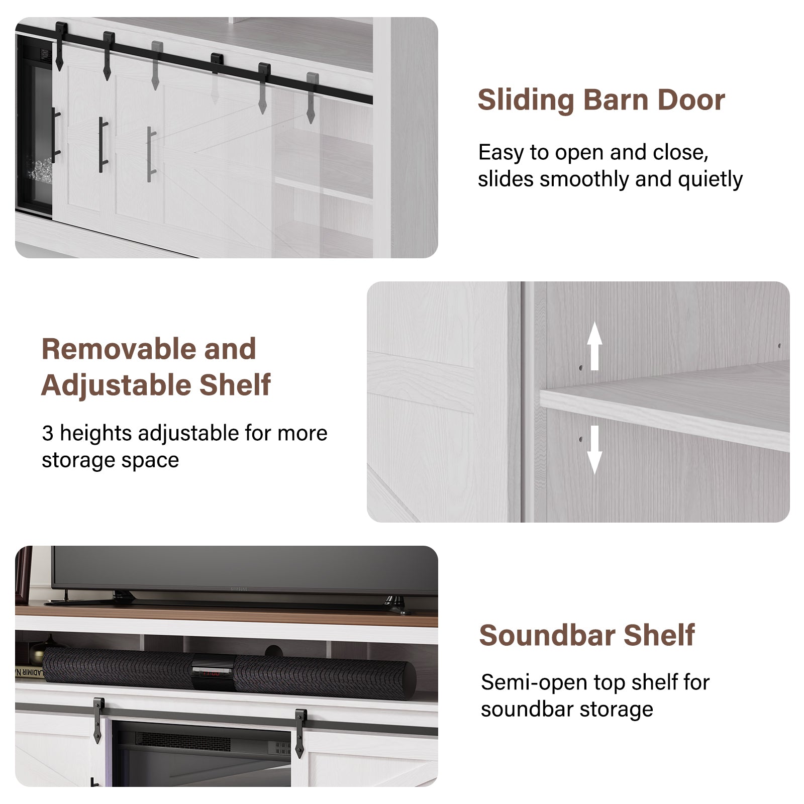 70 in. Freestanding Electric Fireplace TV Stand in white with 16-RBG Color Lights for TVs up to 80 in.