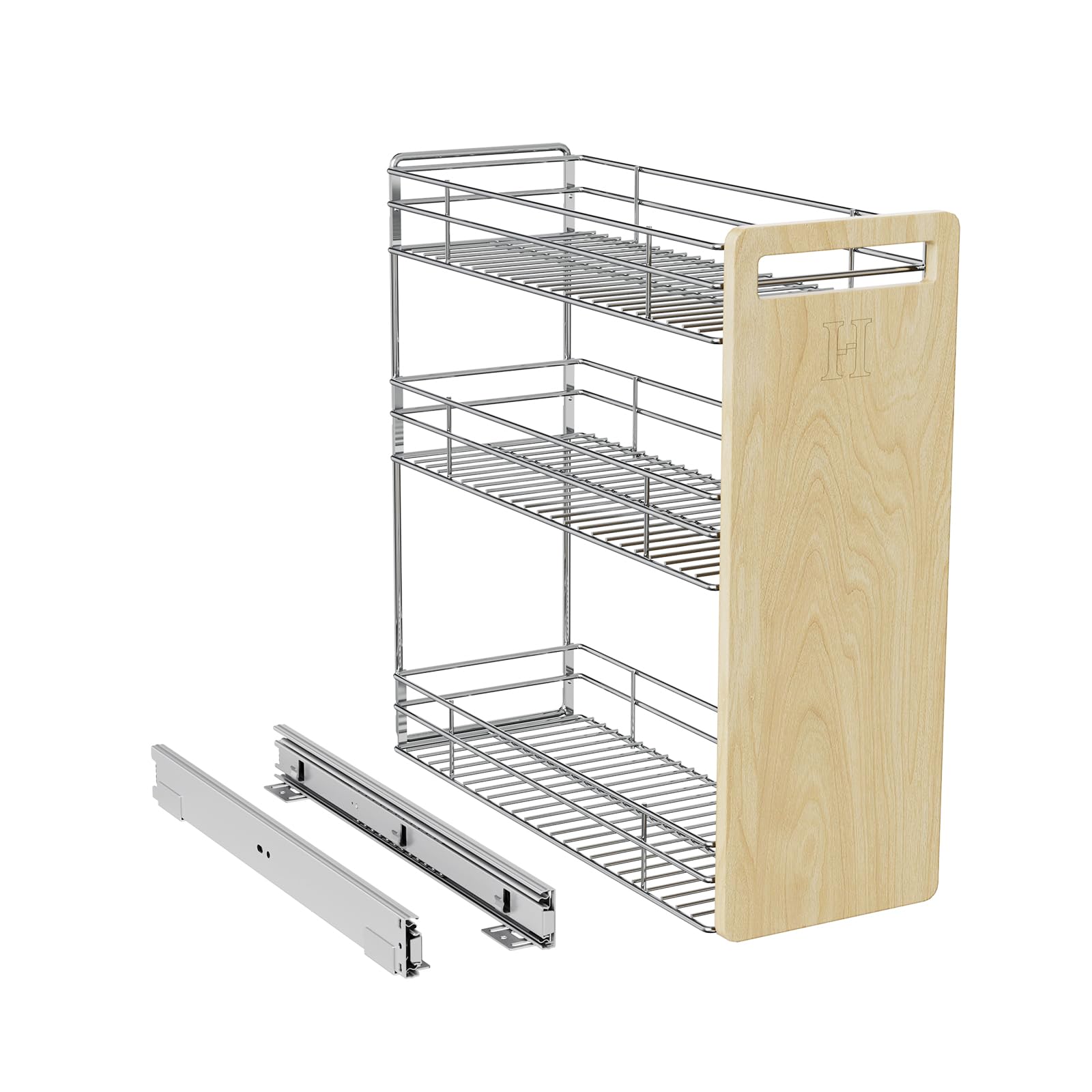 3-Tier Pull-Out Shelf With Wooden Handle Planks