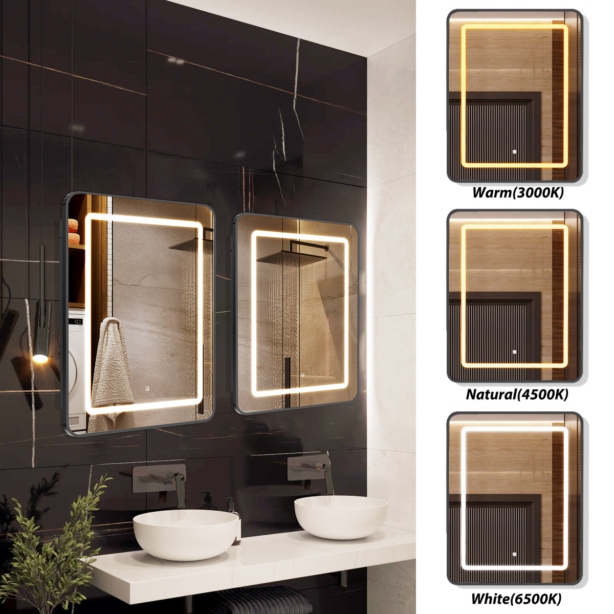 16 x 24 Inch Black Bathroom Medicine Cabinet with Mirror