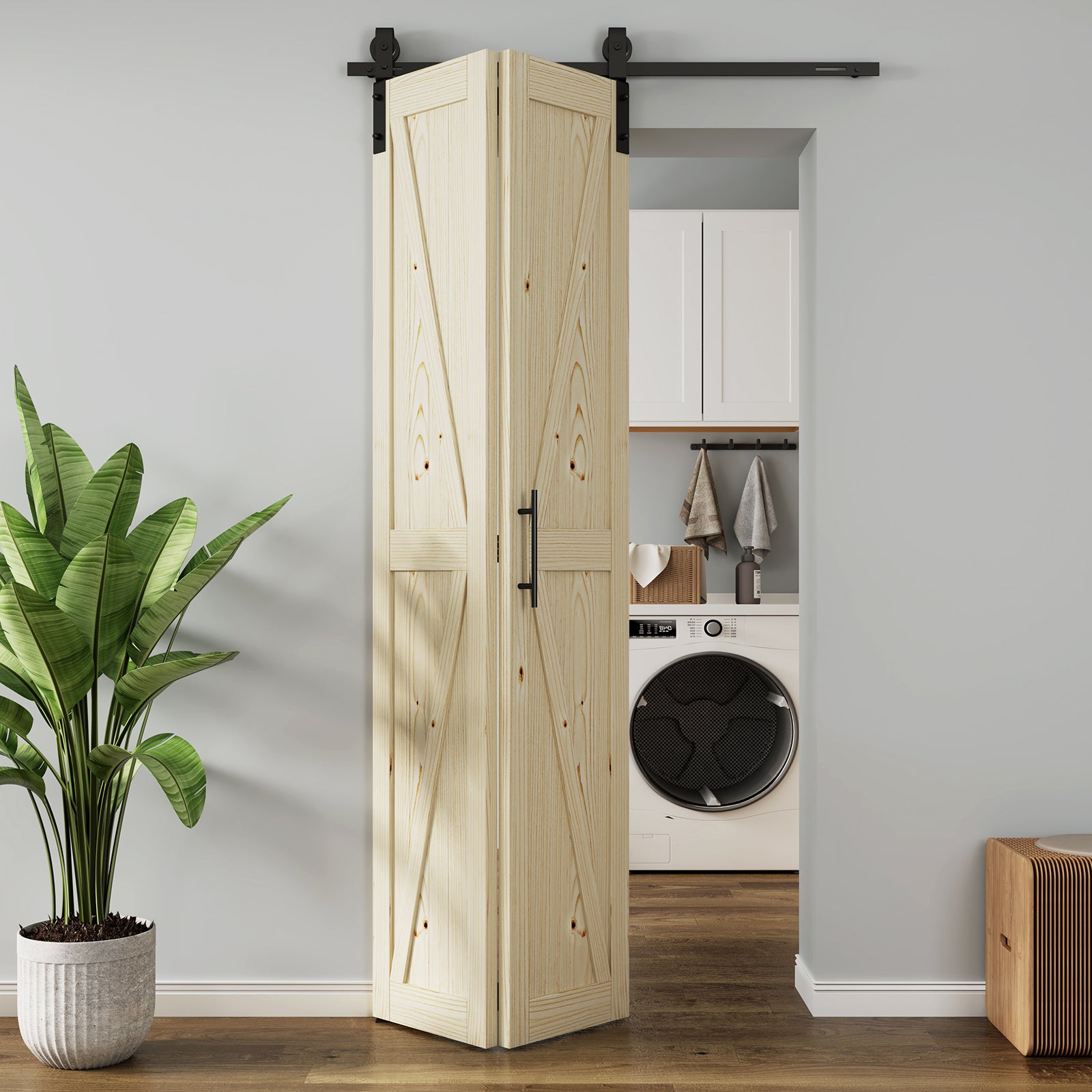 AHCEDARS Bifold Barn Door,Bi-Fold Sliding Closet Doors,Pine,No Assembly Required,Without Hardware Kit