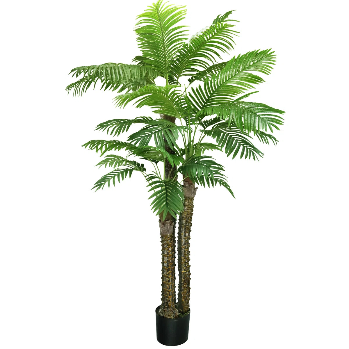 8FT Artificial Palm Tree For Outdoors Triple Tropical Phoenix Palm UV Resistant Fake Palm Plants
