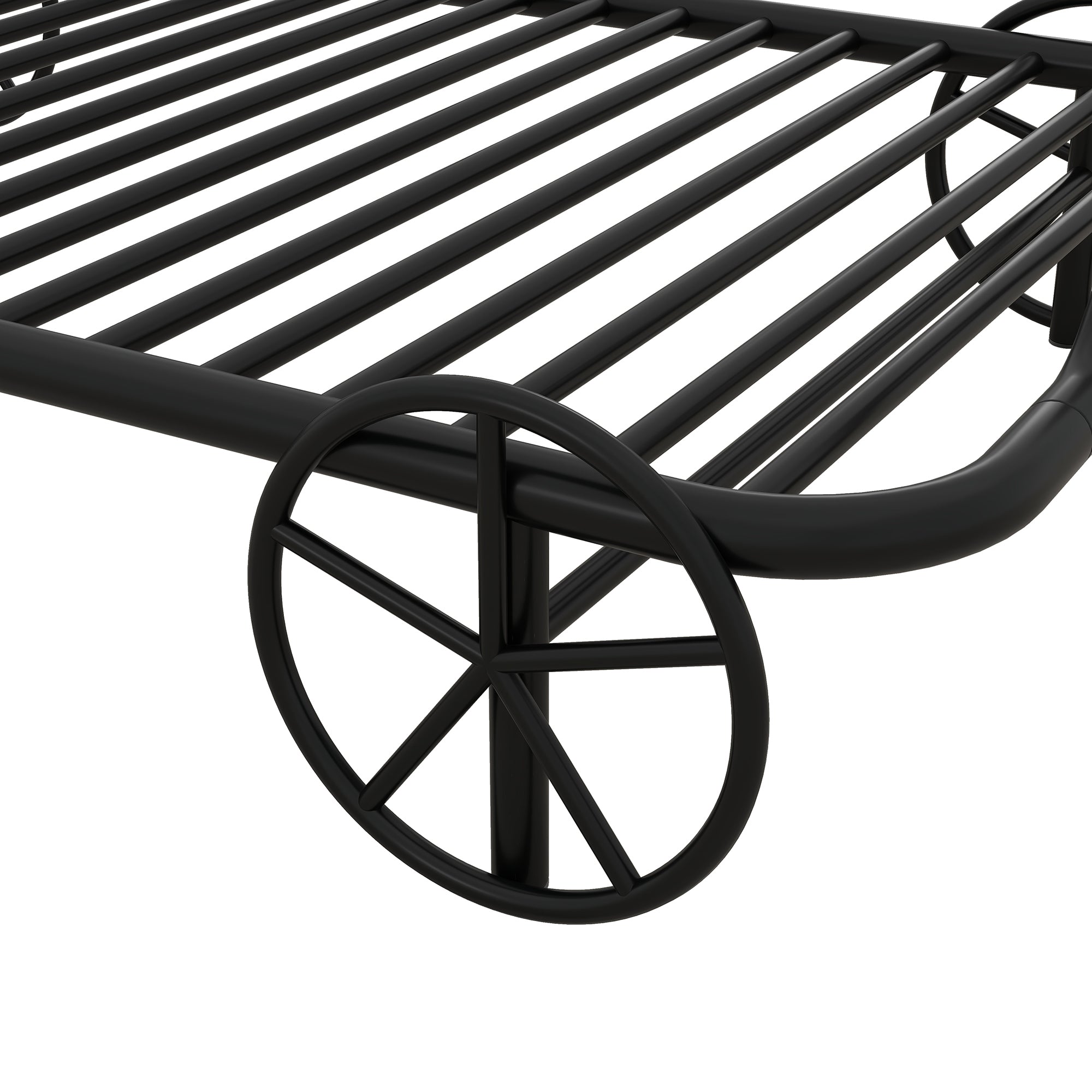 Twin Size Metal Car Bed with Four Wheels, Guardrails and X-Shaped Frame Shelf, Black(Old SKU: MF297599AAB)