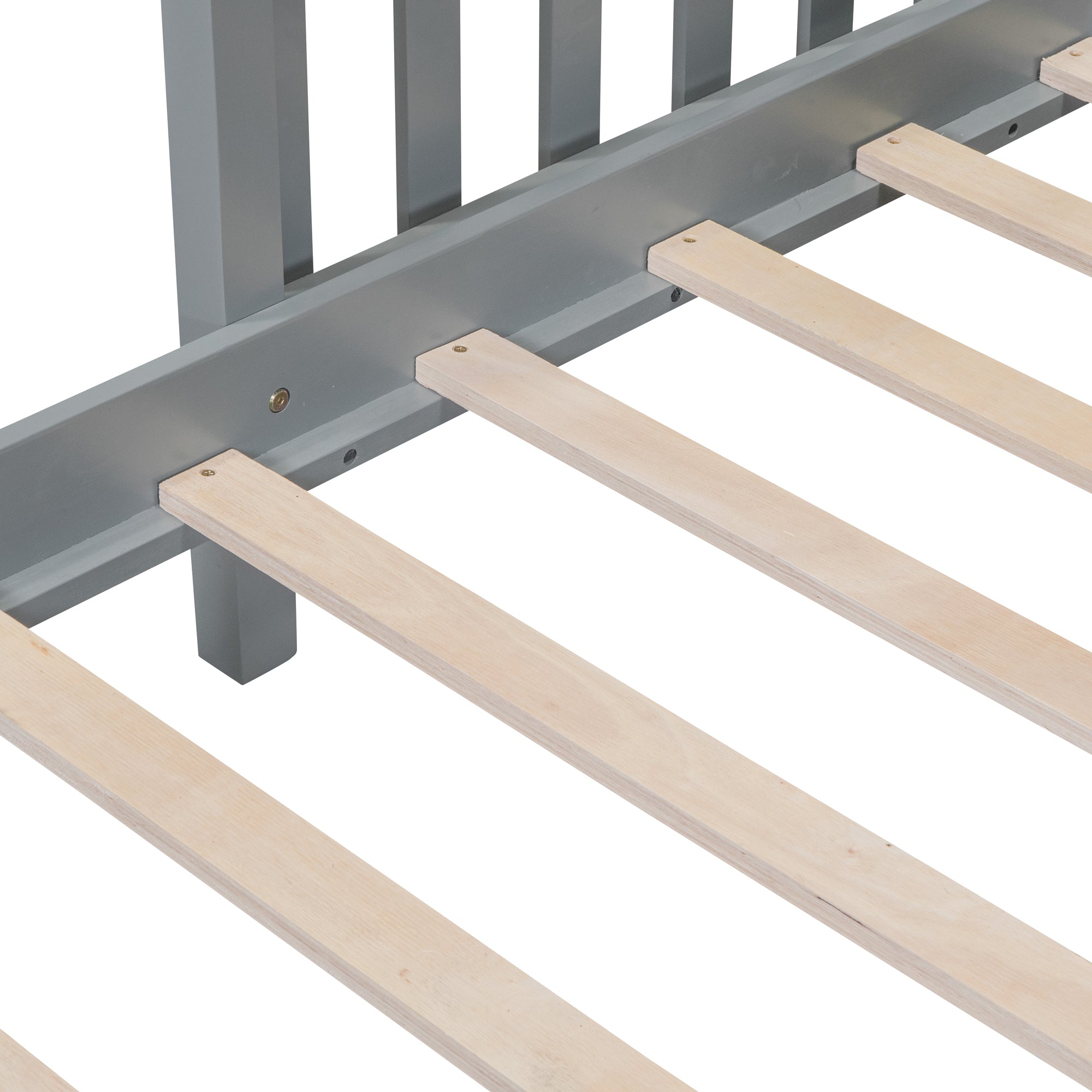 Twin Size Platform Bed with Windmill and Flower Decor, House Bed with Desk and two Handles, Gray