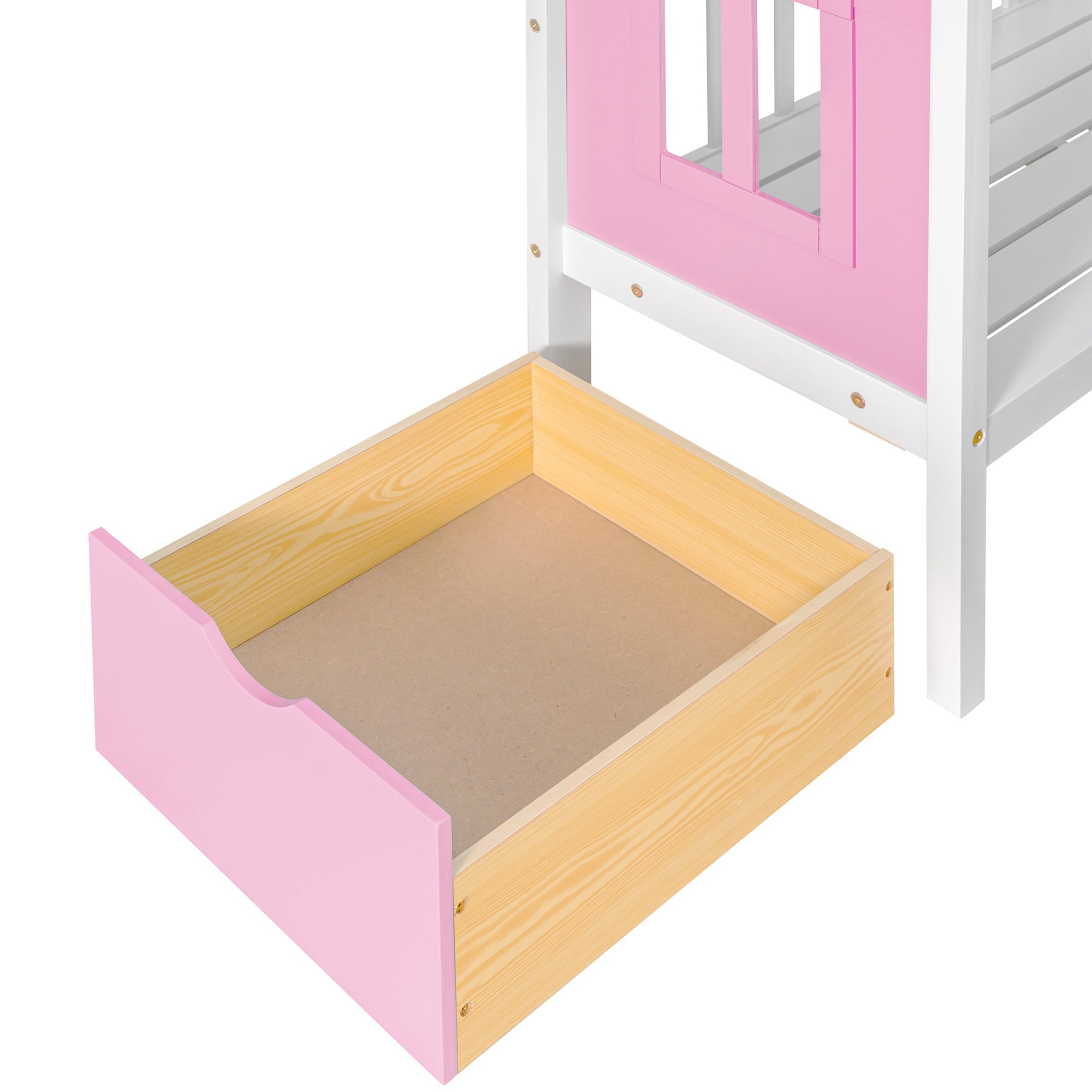 Twin-Over-Twin Bunk Bed with Changeable Table , Bunk Bed Turn into Upper Bed and Down Desk with 2 Drawers - Pink