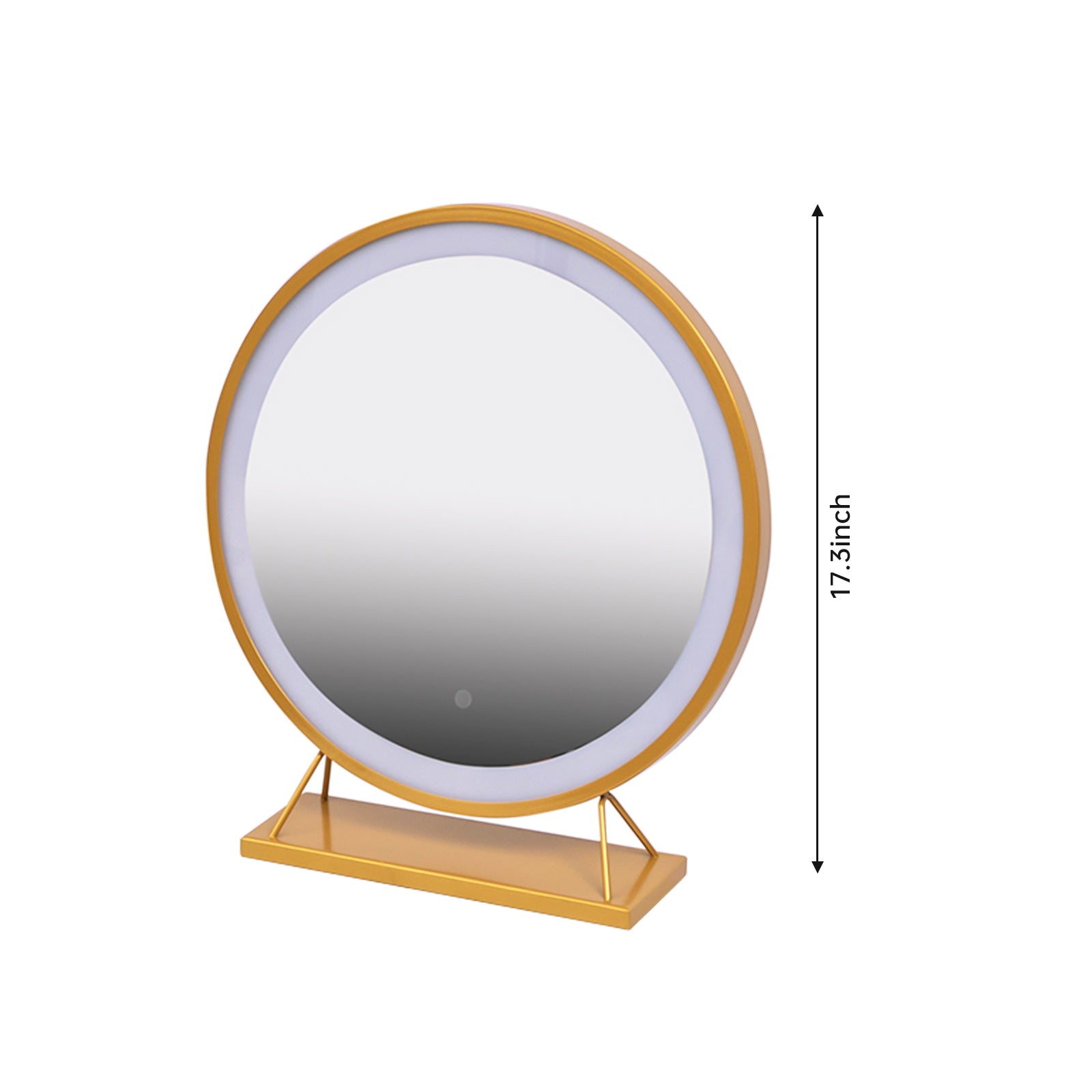 CRAZY ELF 16 Inch Diameter LED Metal Frame Vanity Mirror, Three Brightness Adjustable, Touch Switch, Fashionable Golden Metal Bracket.