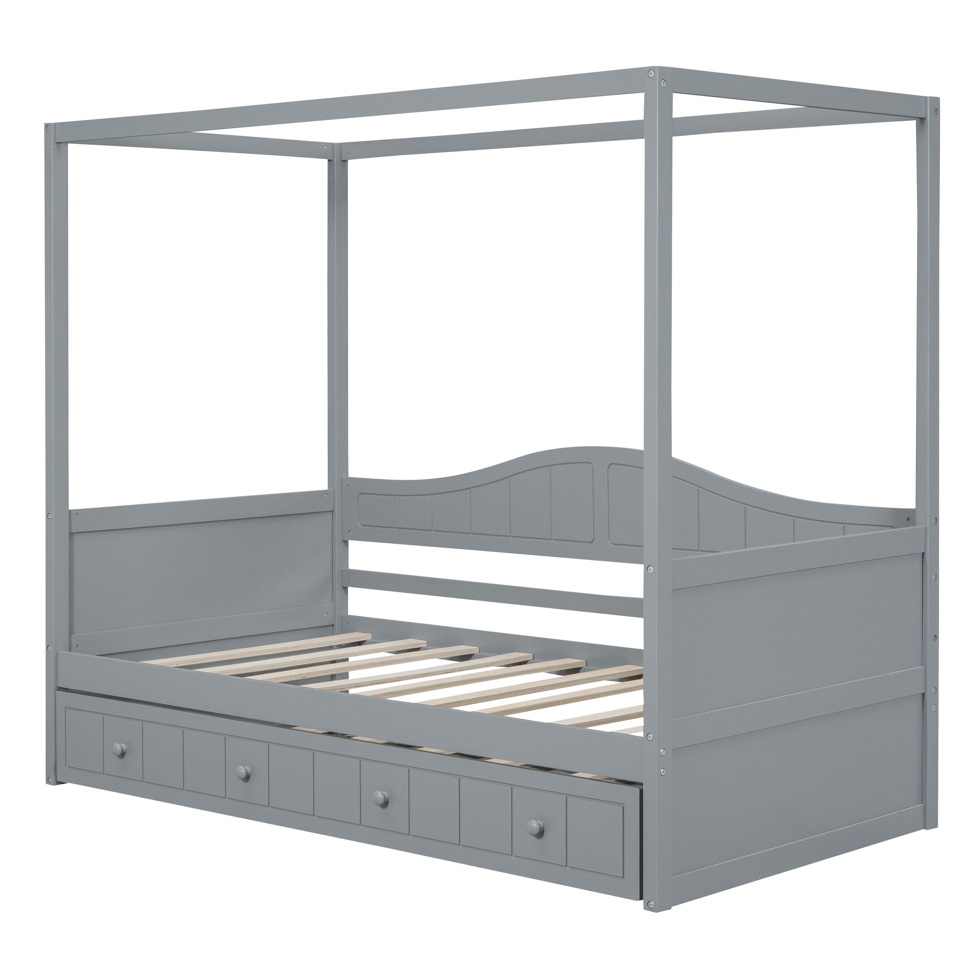 Twin Size Canopy Day Bed with twin size Trundle, Gray