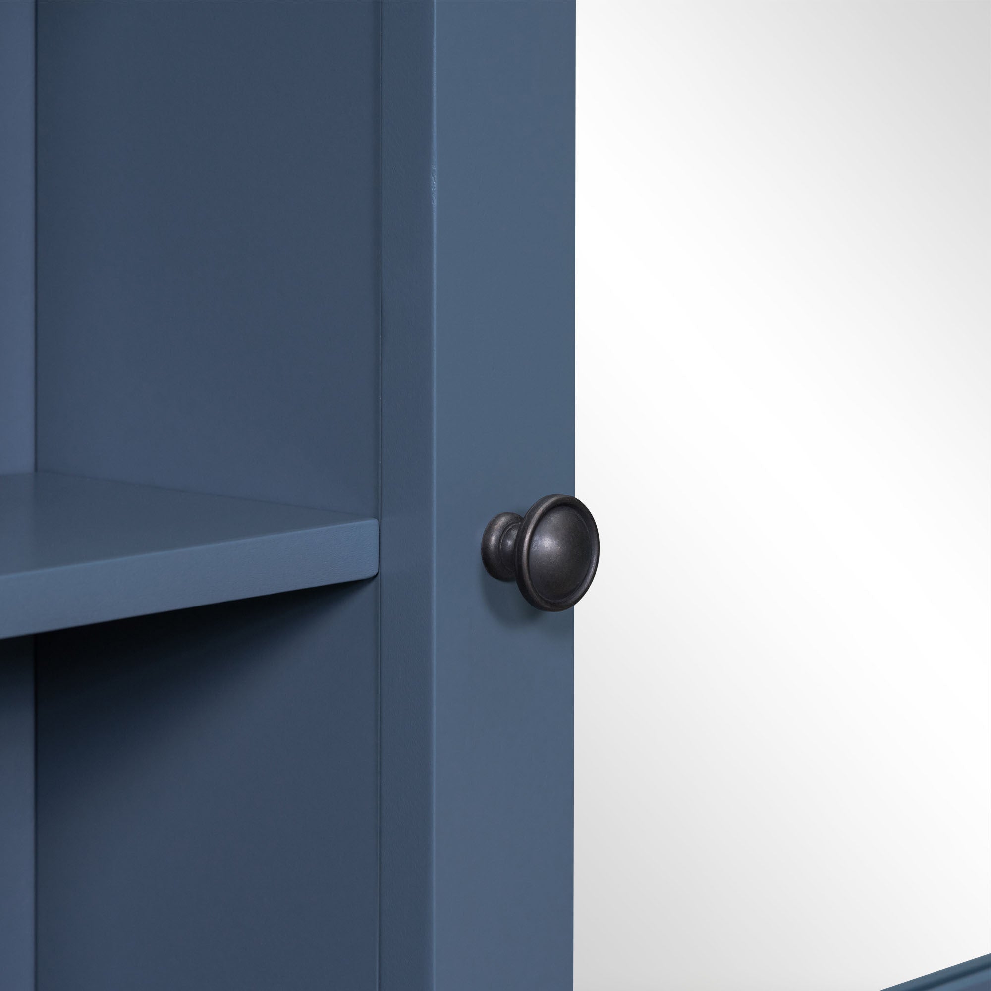 35'' x 28'' Royal Blue Wall Mounted Bathroom Storage Cabinet, Modern Bathroom Wall Cabinet with Mirror, Mirror Cabinet with 6 Open Shelves