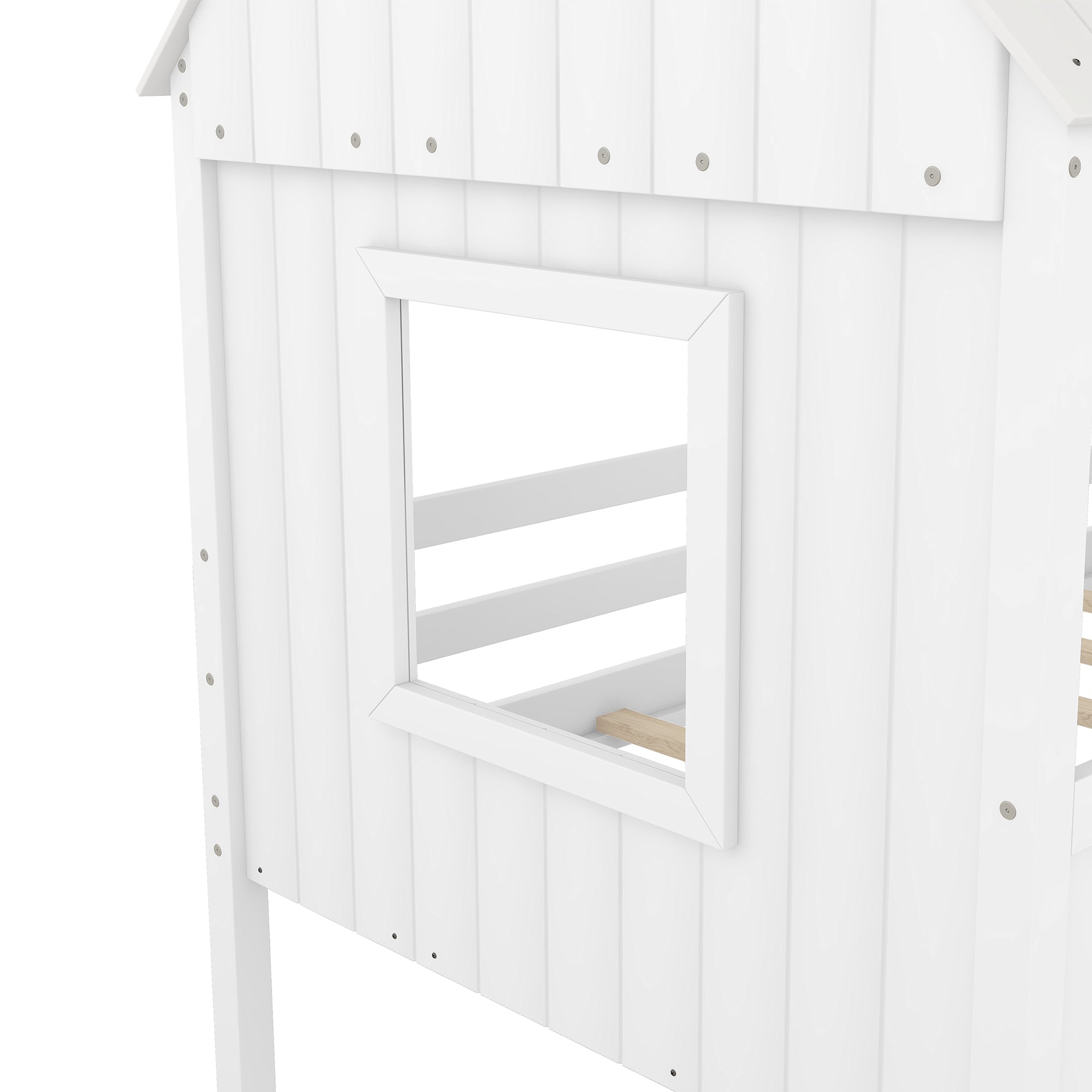 Twin Size Low Loft Wood House Bed with Two Side Windows (White)(OLD SKU: LP000037AAK)
