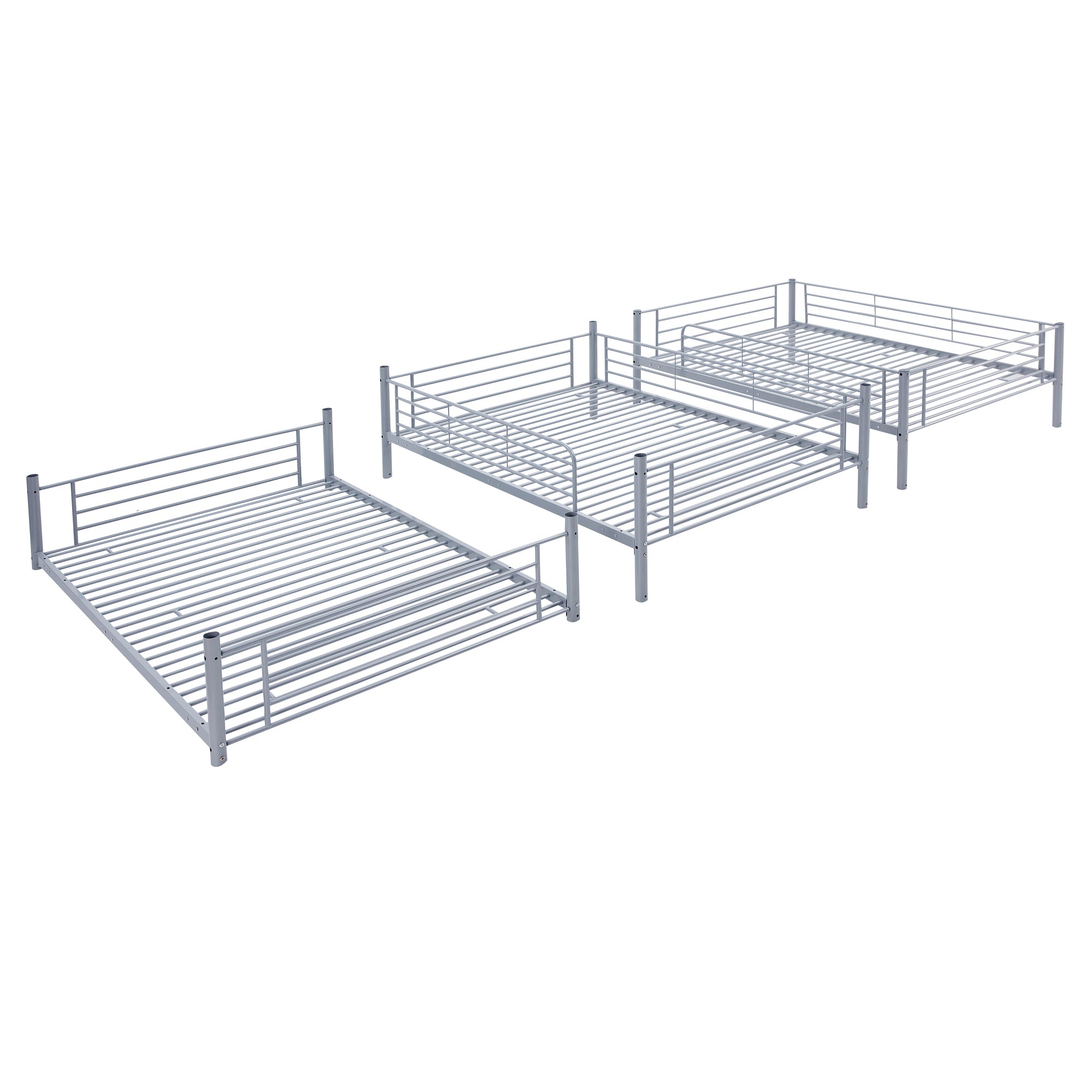 Full-Full-Full Metal Triple Bed with Built-in Ladder, Divided into Three Separate Beds,Gray(OLD SKU:LP000297AAE)