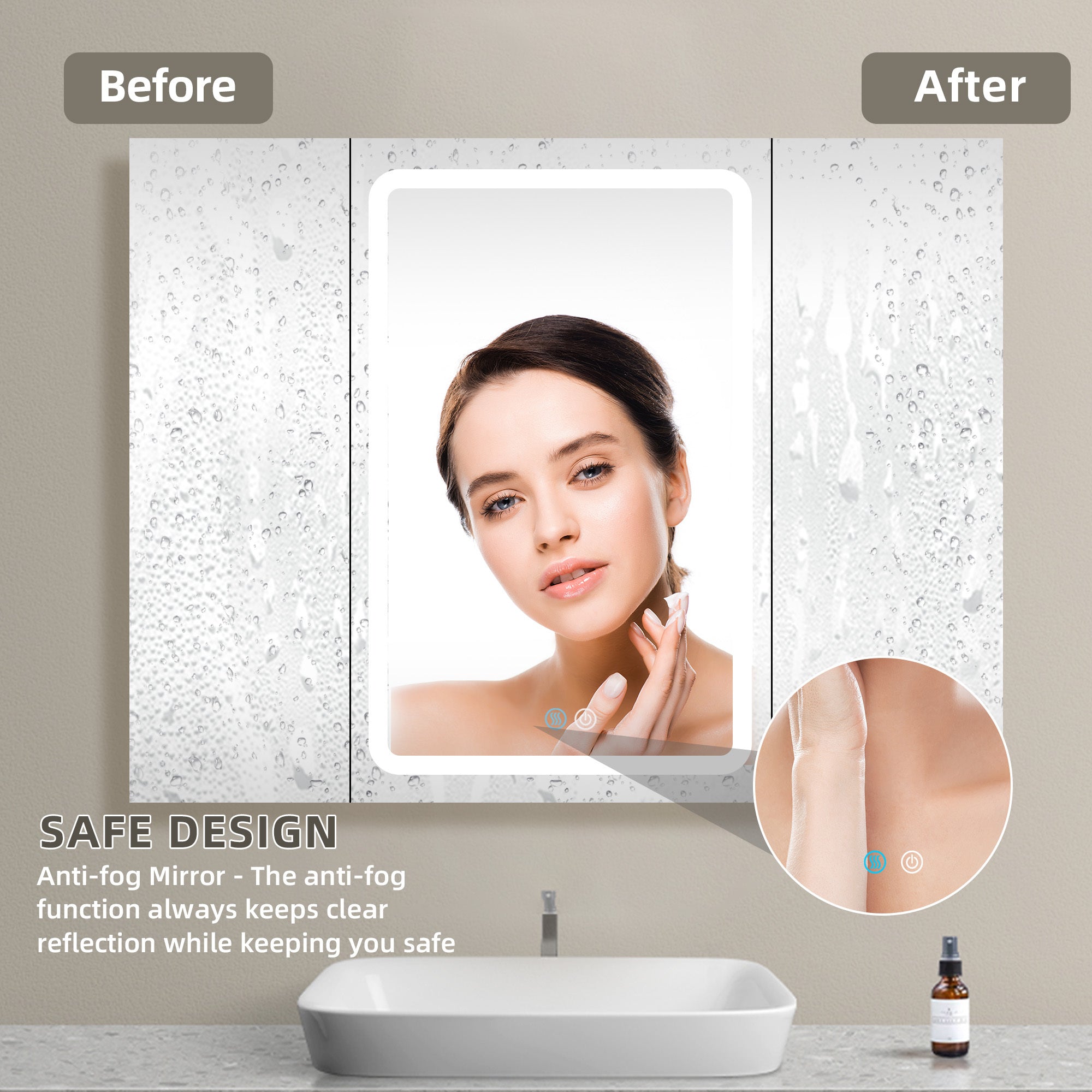 40x30 Inch LED Bathroom Medicine Cabinet Surface Mount Double Door Lighted Medicine Cabinet, Medicine Cabinets for Bathroom with Mirror Defogging, Dimmer White