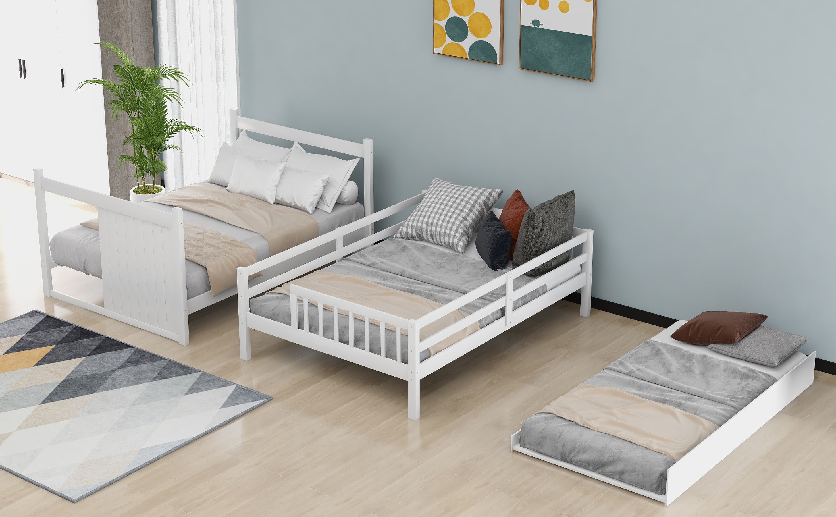 Full over Full Bunk Bed with Twin Size Trundle, White (old sku: LT000026AAK )