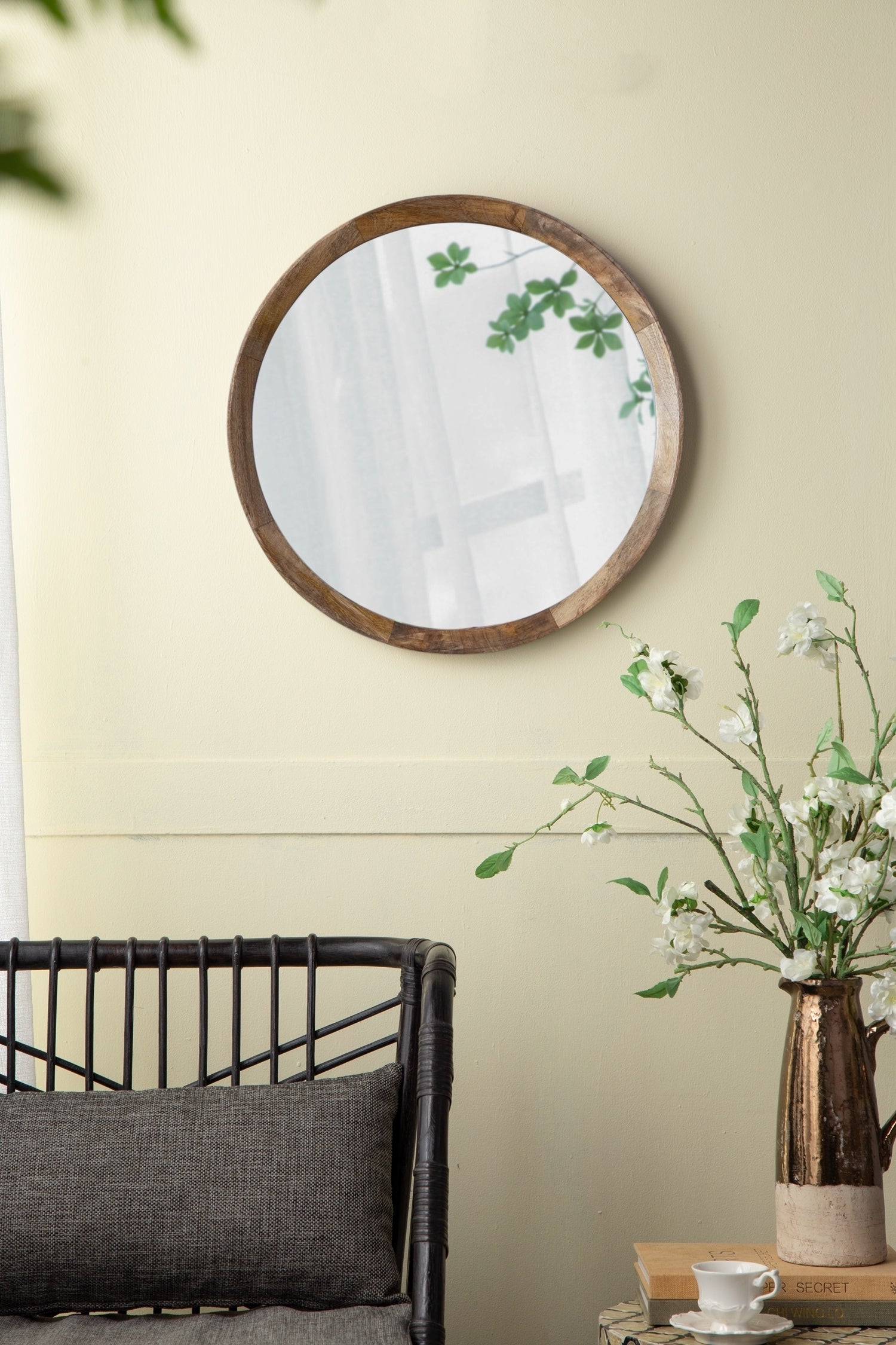 D20x1.5"Transitional Decor Style Mango Wood Wall Mirror Wall Decor with Frame of Solid Mango Wood for Bathroom,Entryway Console Lean Against Wall