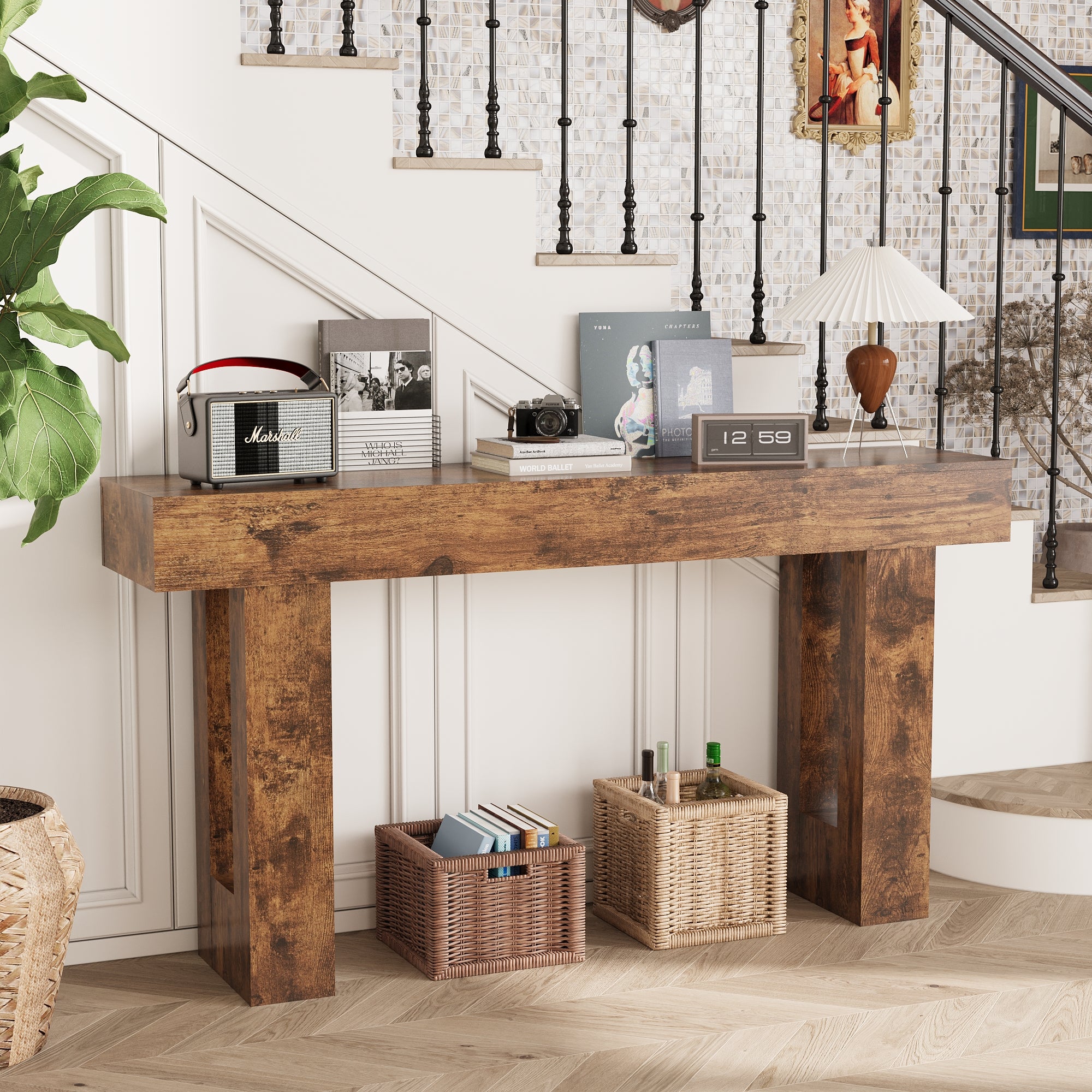 63-Inch Farmhouse Entryway Table for Entrance, Hallway, Living Room