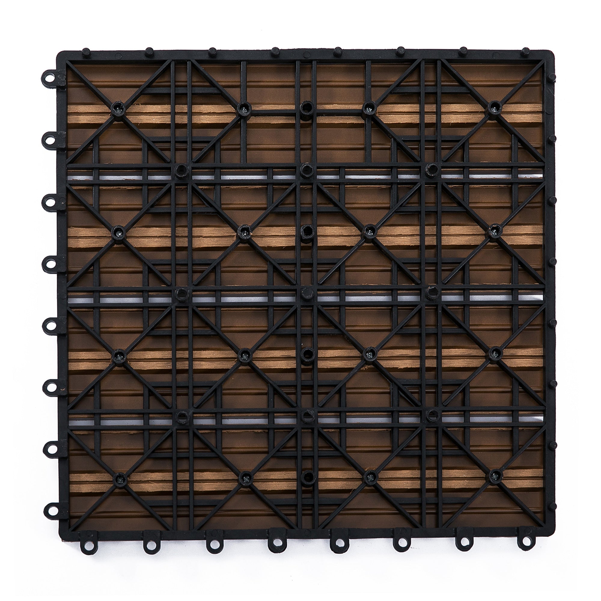 Outsunny Interlocking Deck Tiles, Pack of 11 Outdoor Flooring Patio Tiles, 12" x 12", All Weather for Porch, Balcony, Backyard for a New Classic Look, Teak