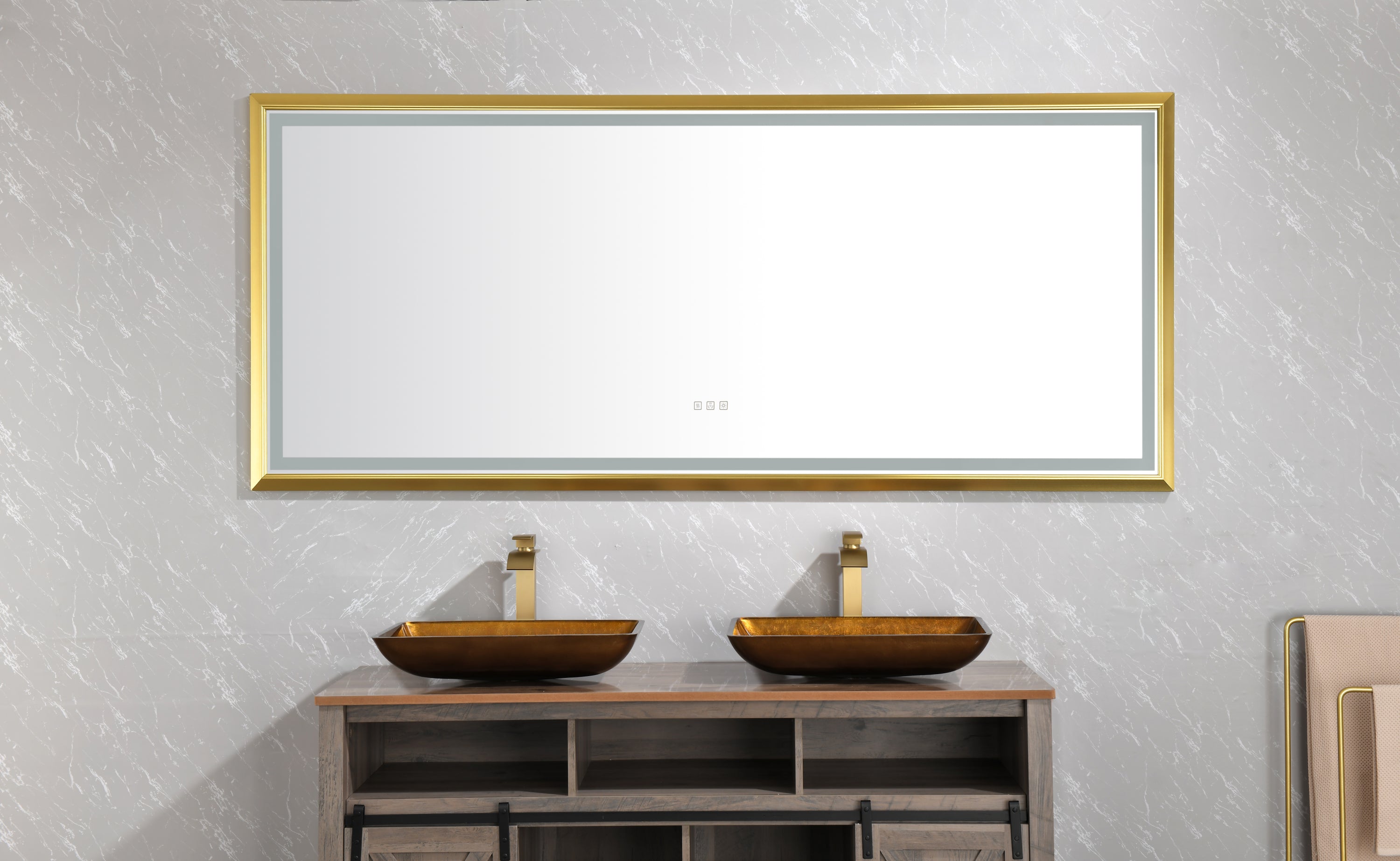 bathroom led mirror is multi-functional and each function is controlled by a smart touch button.