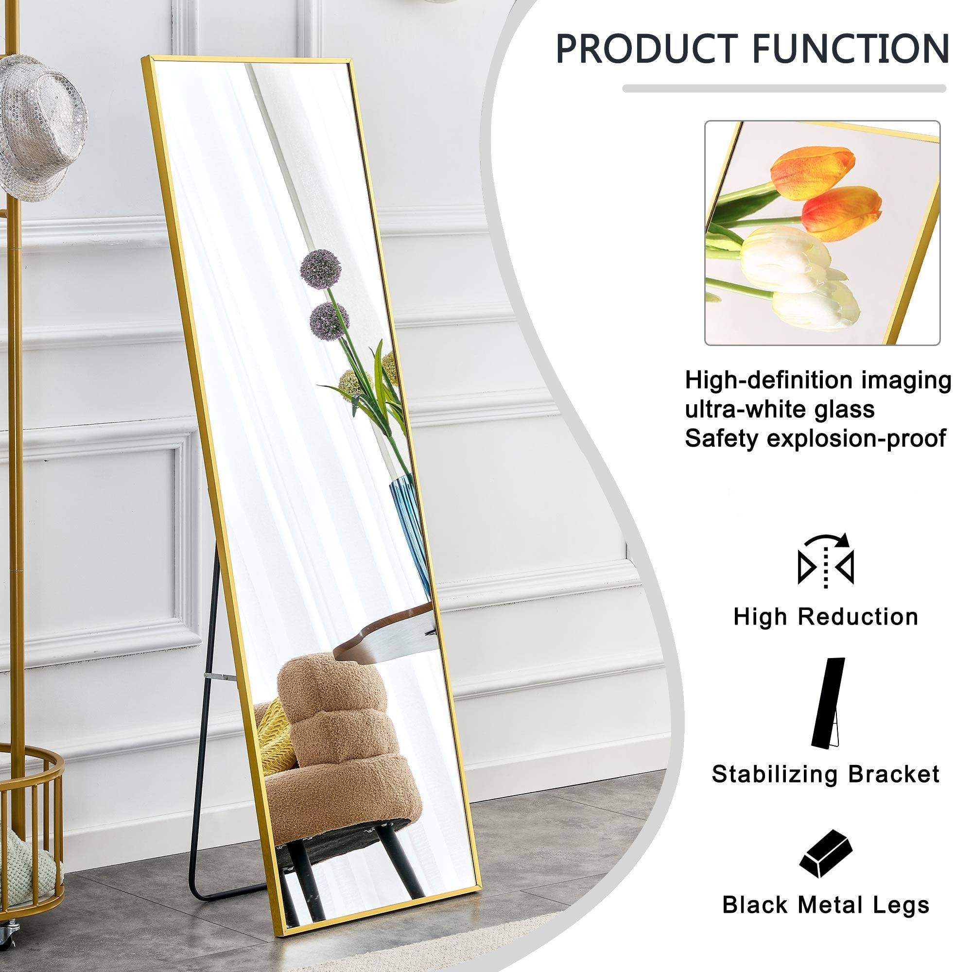 Aluminum alloy metal frame wall mounted full body mirror, bathroom makeup mirror, bedroom entrance, decorative mirror, quality upgrade, 59 "* 15.7"