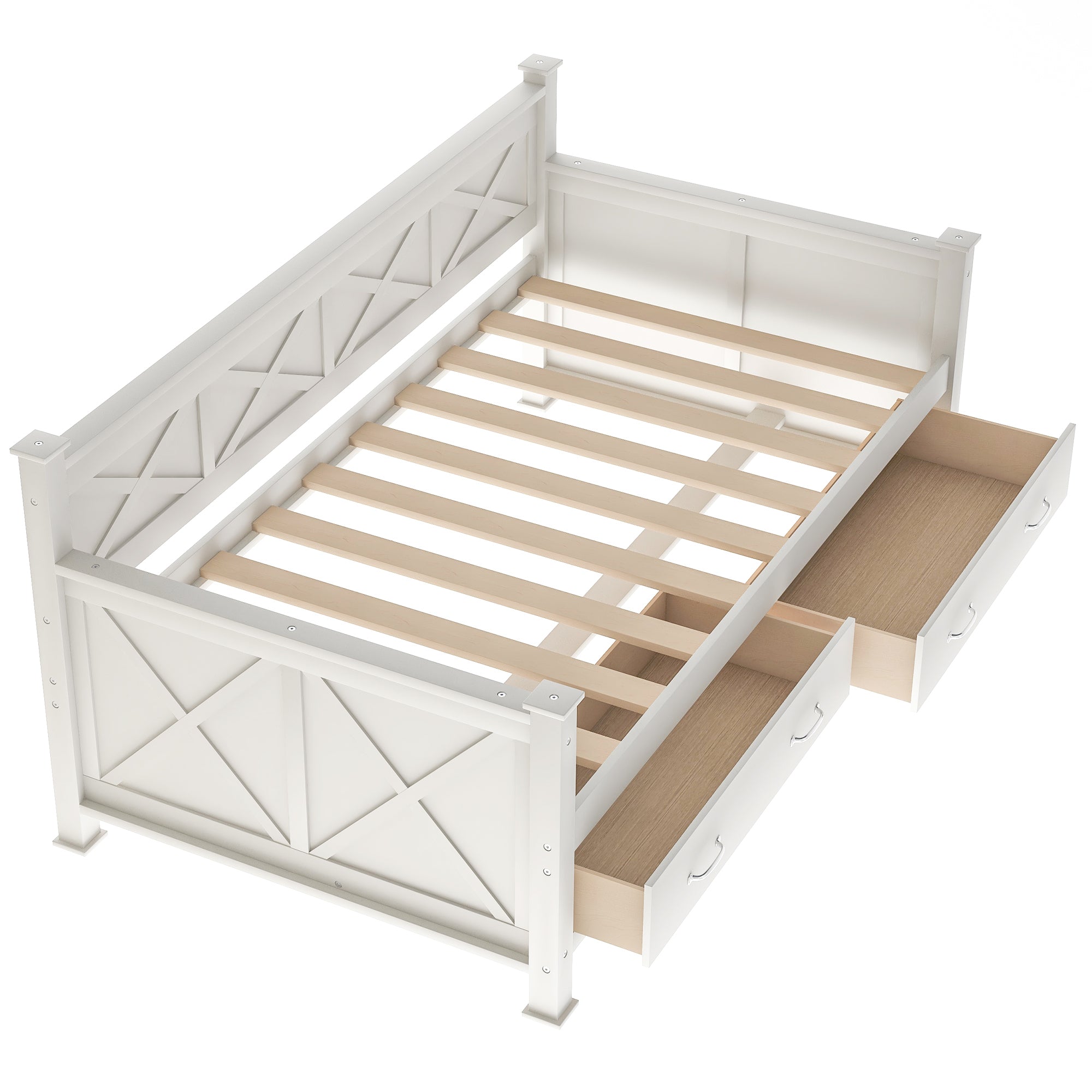 Twin Size Wooden Modern and Rustic Casual Style Daybed, Cream White
