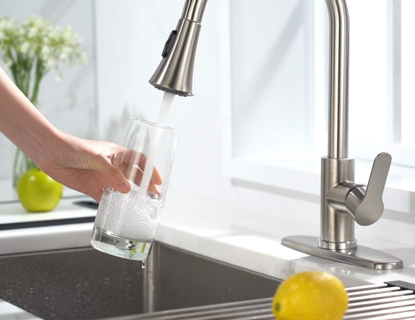 Brushed Nickel Kitchen Faucet with Pull Down Sprayer