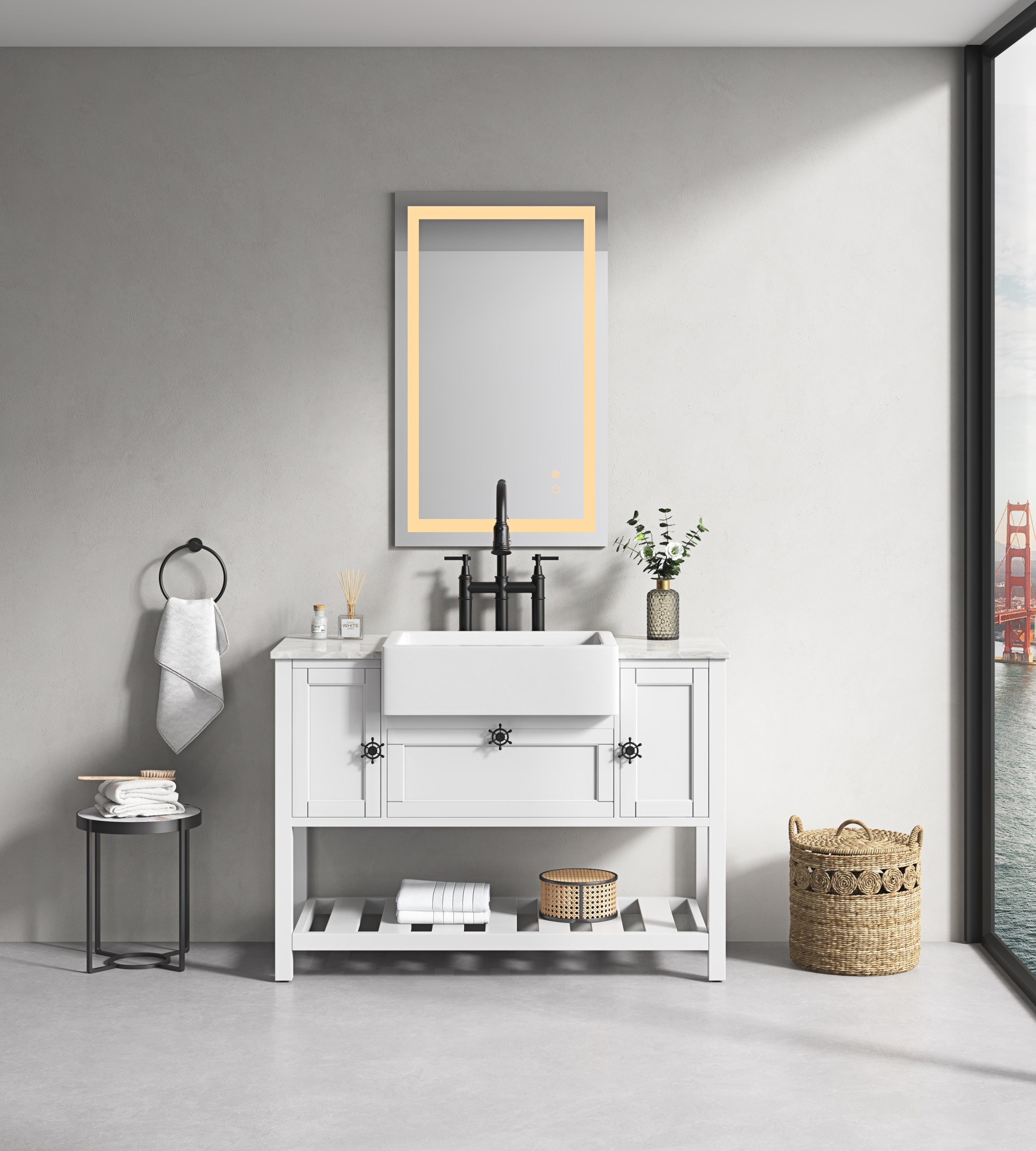 40*24 LED Lighted Bathroom Wall Mounted Mirror with High Lumen+Anti-Fog Separately Control+Dimmer Function