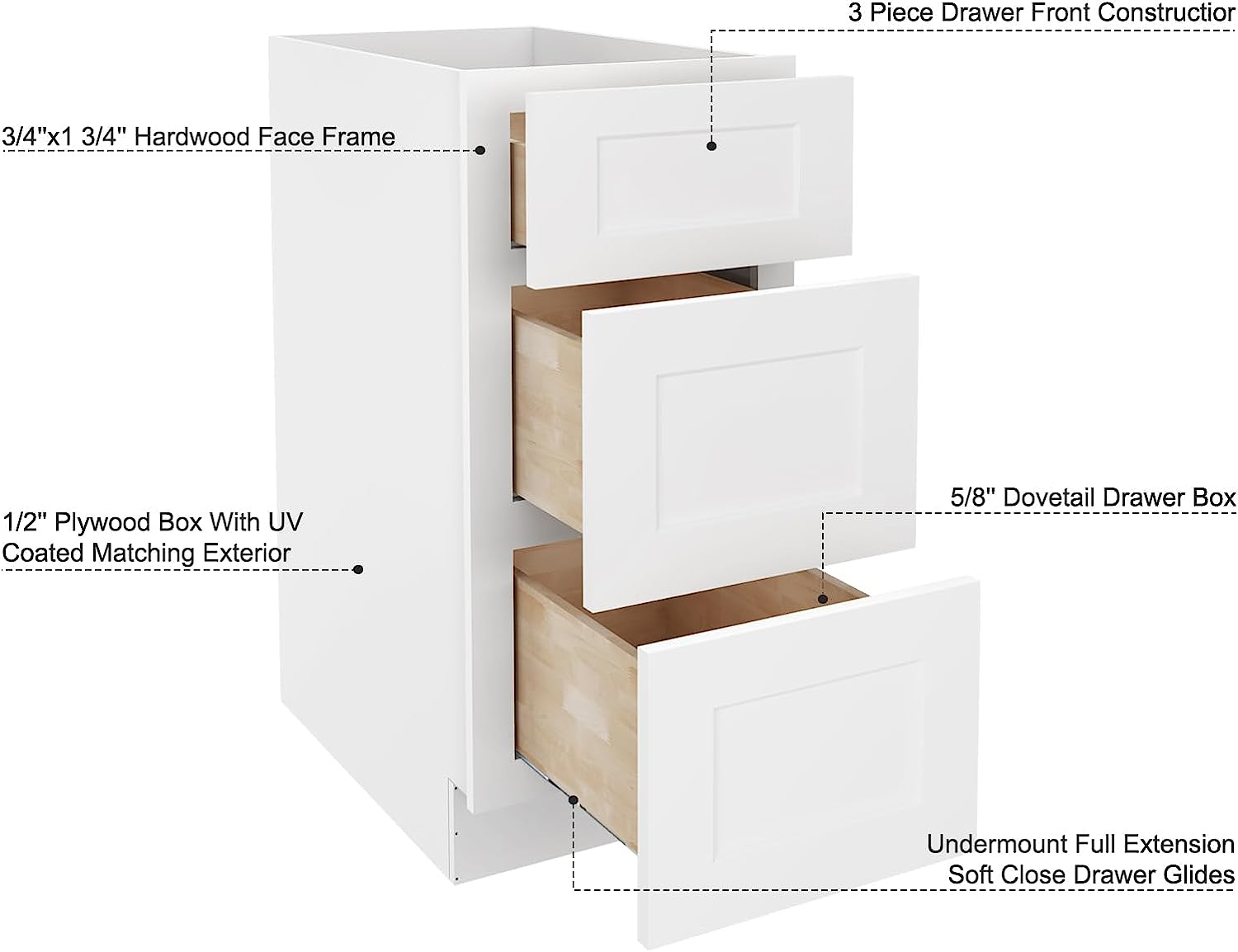 Single row 3-Drawer Kitchen Base Cabinets