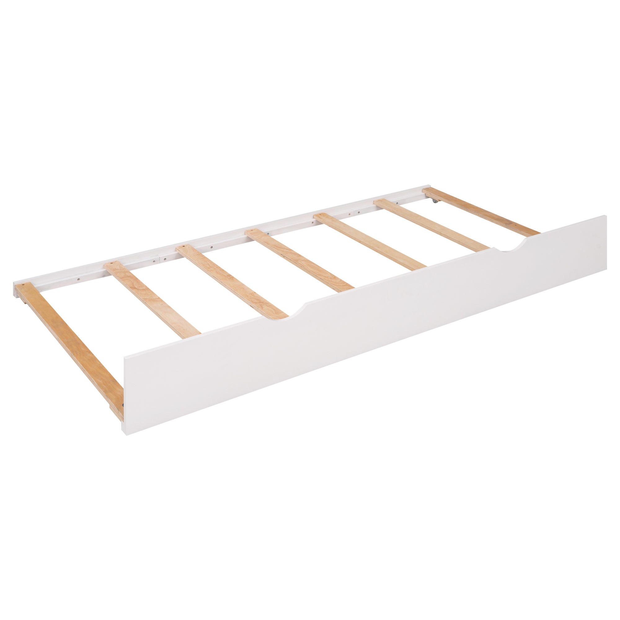 Twin over Full Bunk Bed with Trundle and Shelves, can be Separated into Three Separate Platform Beds, White