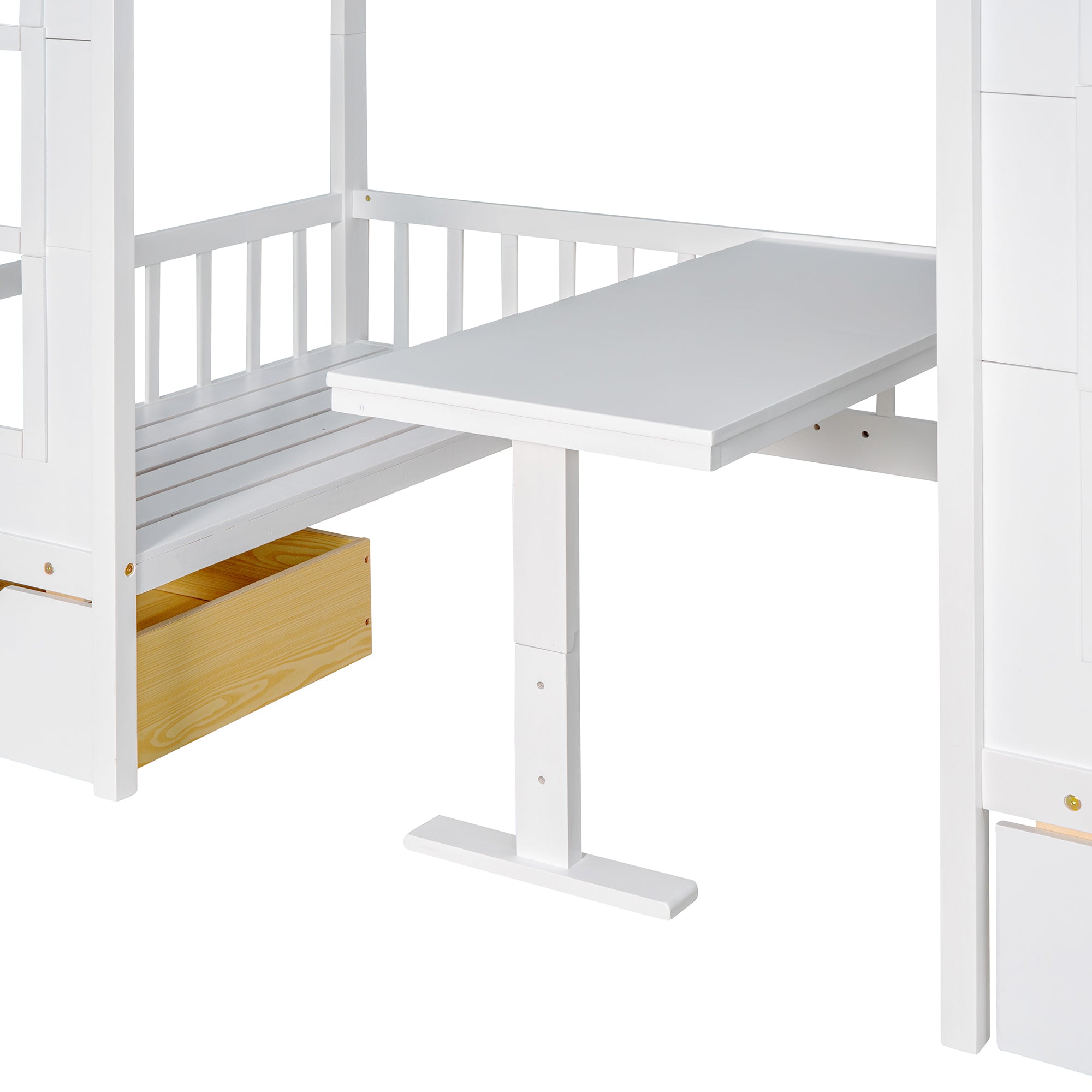Twin-Over-Twin Bunk Bed with Changeable Table , Bunk Bed Turn into Upper Bed and Down Desk with 2 Drawers - White