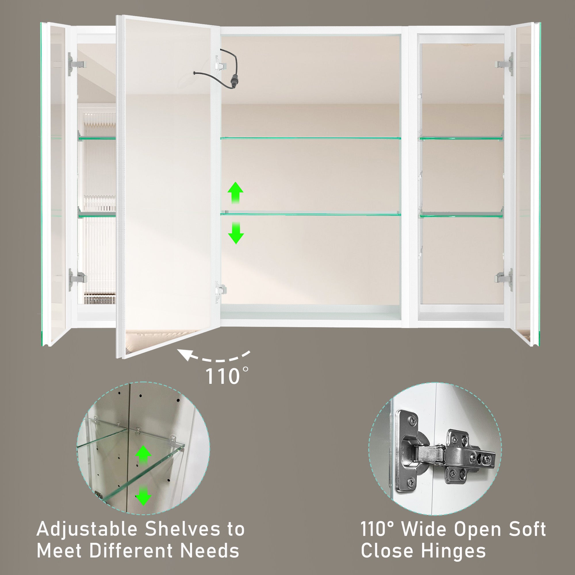 40x30 Inch LED Bathroom Medicine Cabinet Surface Mount Double Door Lighted Medicine Cabinet, Medicine Cabinets for Bathroom with Mirror Defogging, Dimmer White