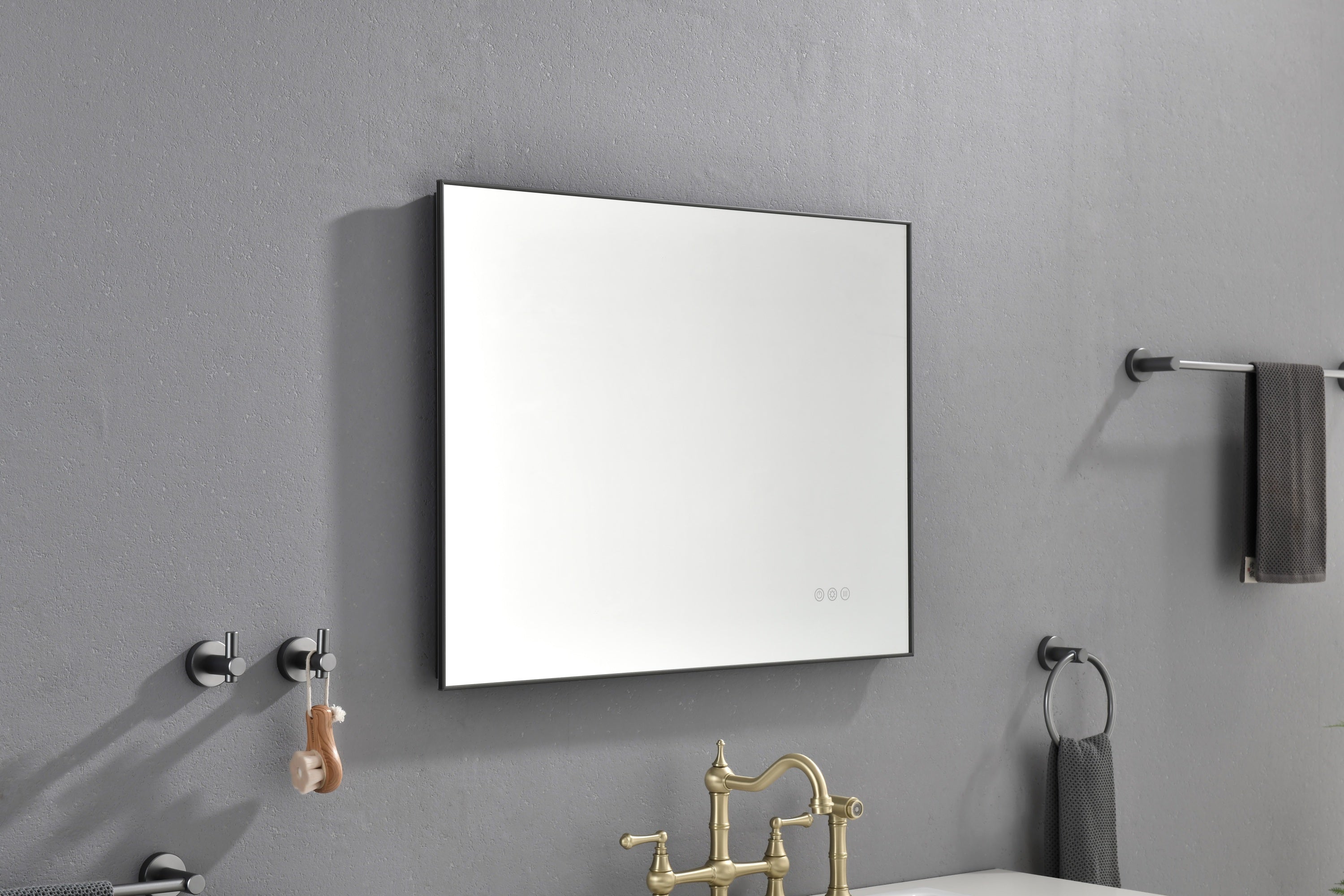 Super Bright Led Bathroom Mirror with Lights,Metal Frame Mirror Wall Mounted Lighted Vanity Mirrors Dimmable Led Mirror for Makeup,Horizontal or vertical/GunGray Metal