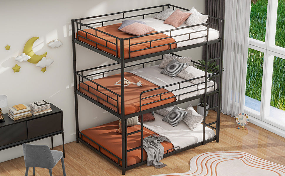 Metal Full Size Triple Bunk Bed, Black