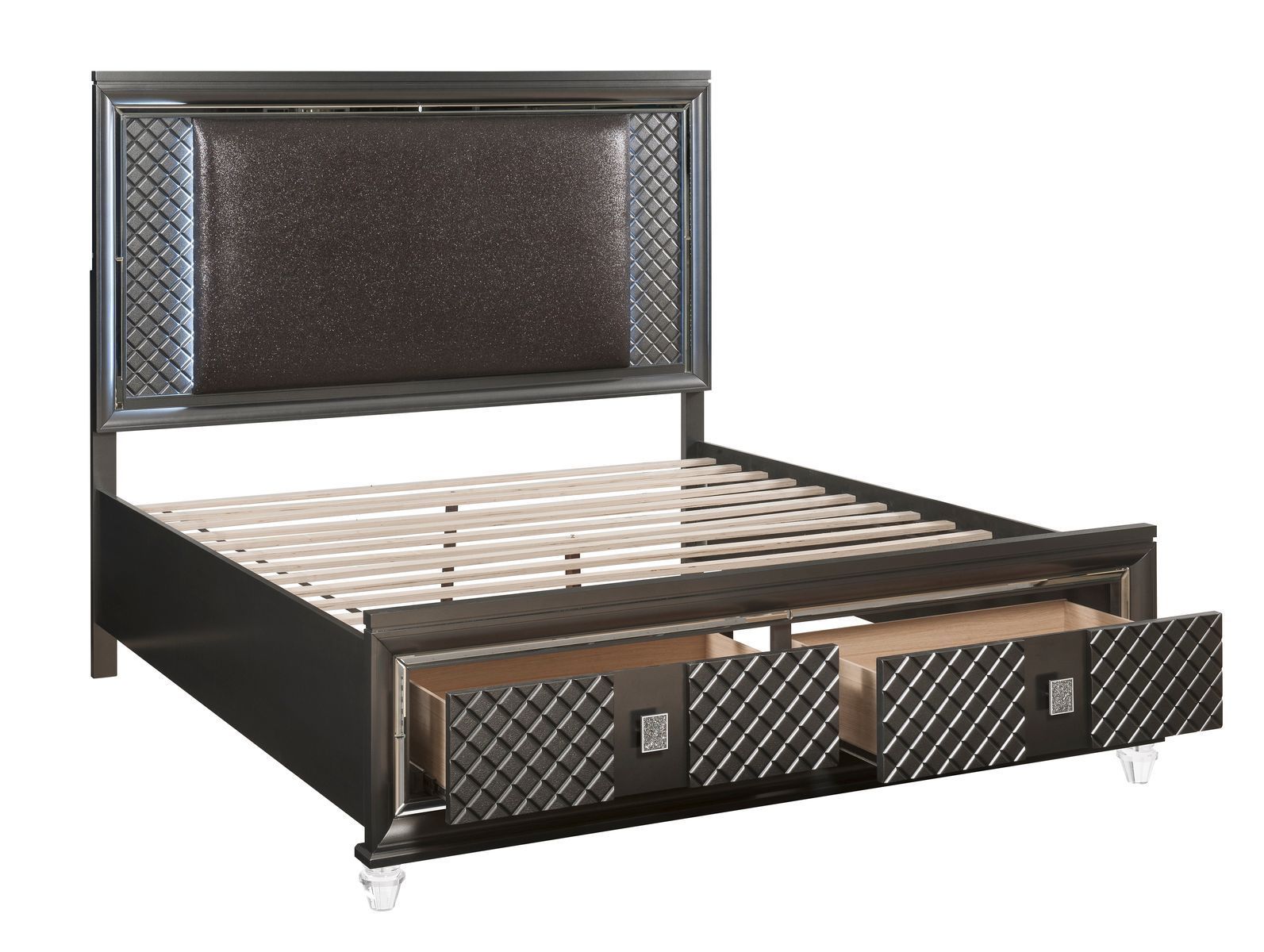 Sawyer Queen Bed, PU & Metallic Gray (1Set/4Ctn) 27970Q