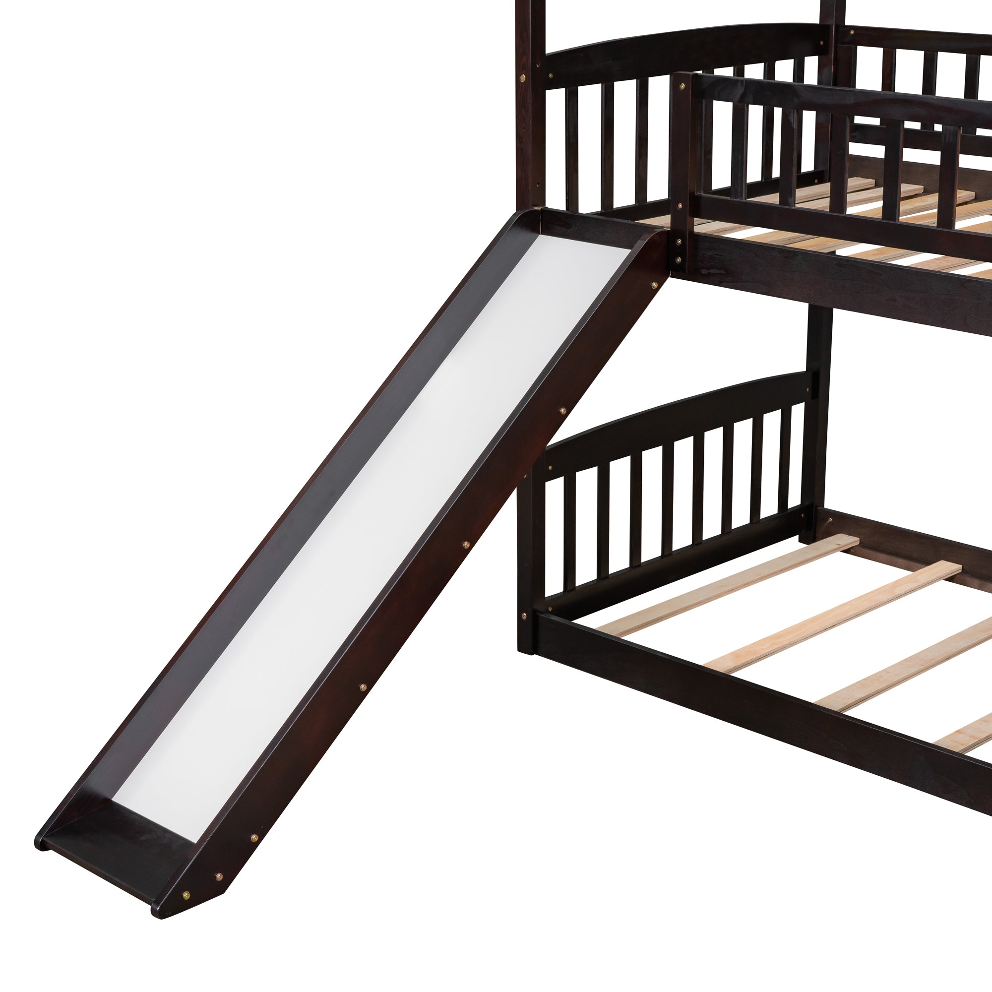 Twin Over Twin Bunk Bed with Slide, House Bed with Slide, Espresso(OLD SKU: LT000213AAP)