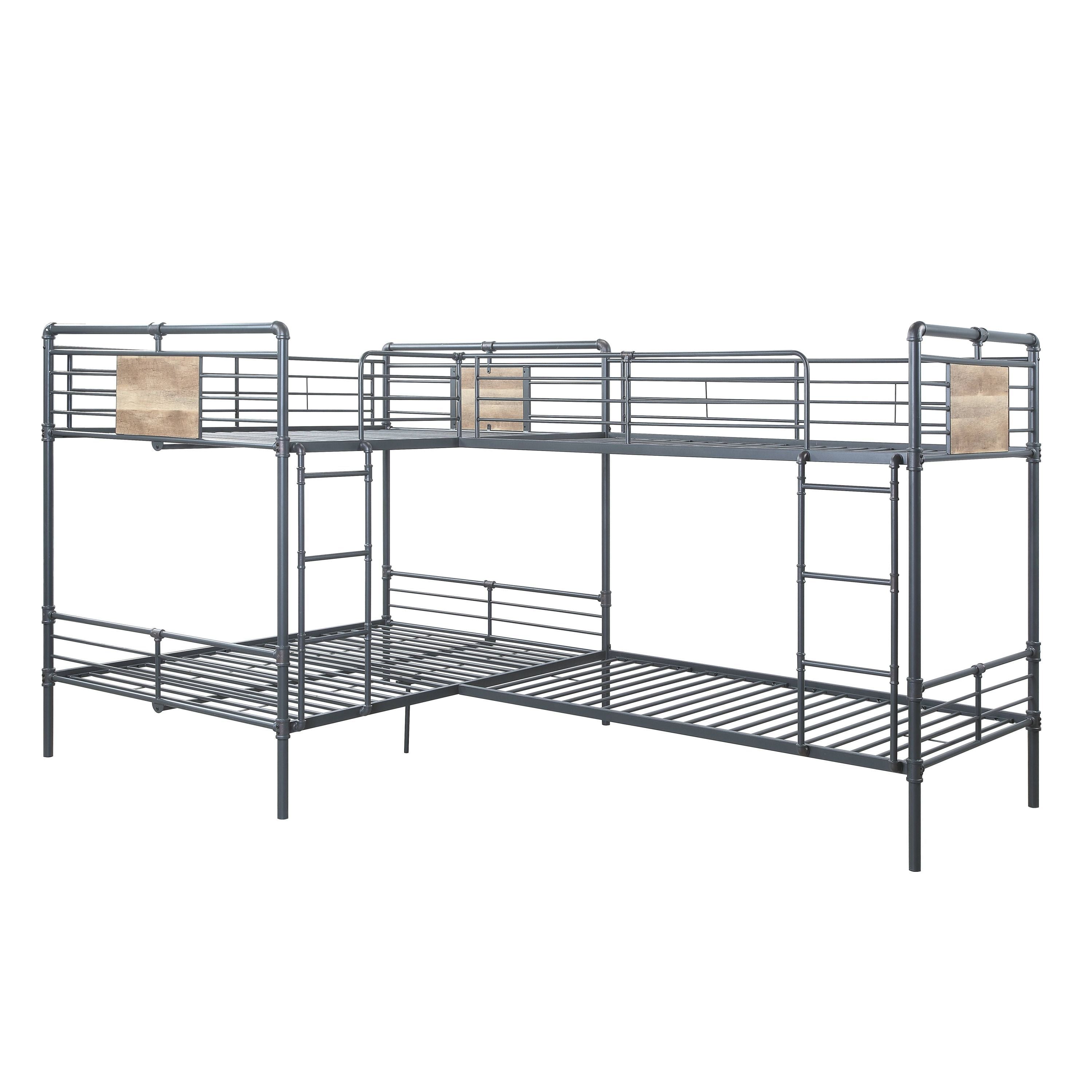 Cordelia Twin/Full L Shape Bunk Bed in Sandy Black, Dark Bronze Hand-Brushed Finish BD00365