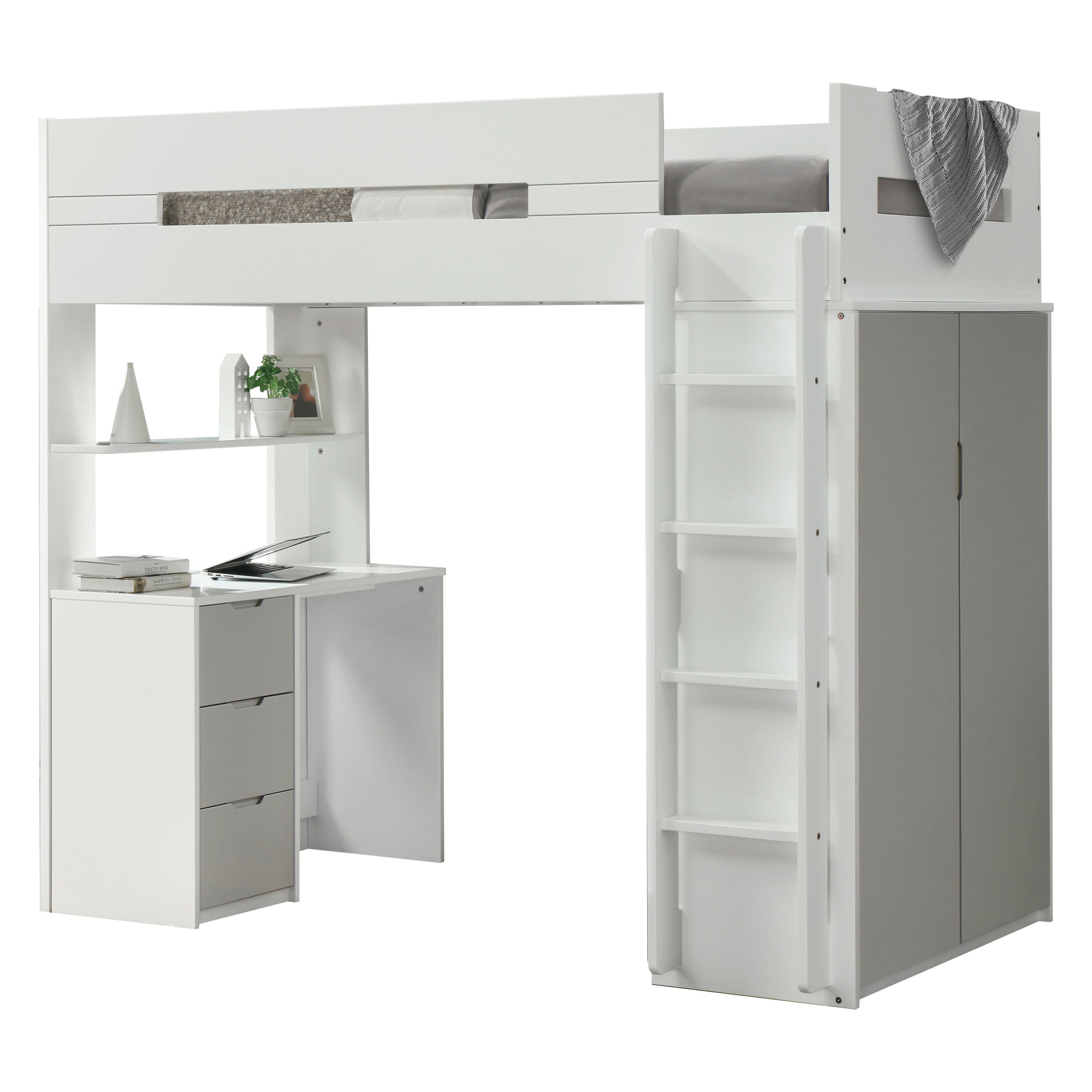 Nerice Loft Bed in White & Gray 38050