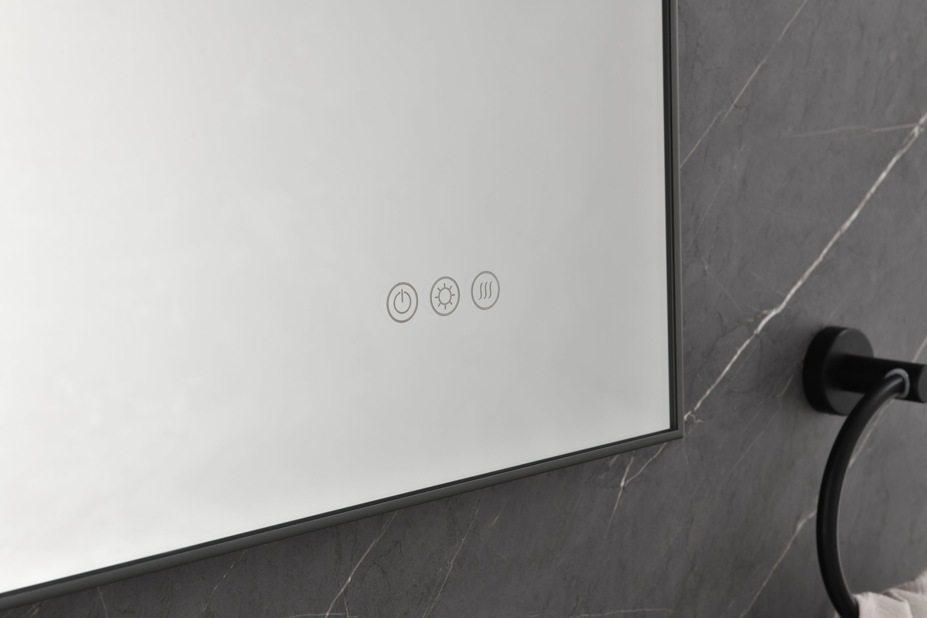bathroom led mirror is multi-functional and each function is controlled by a smart touch button.