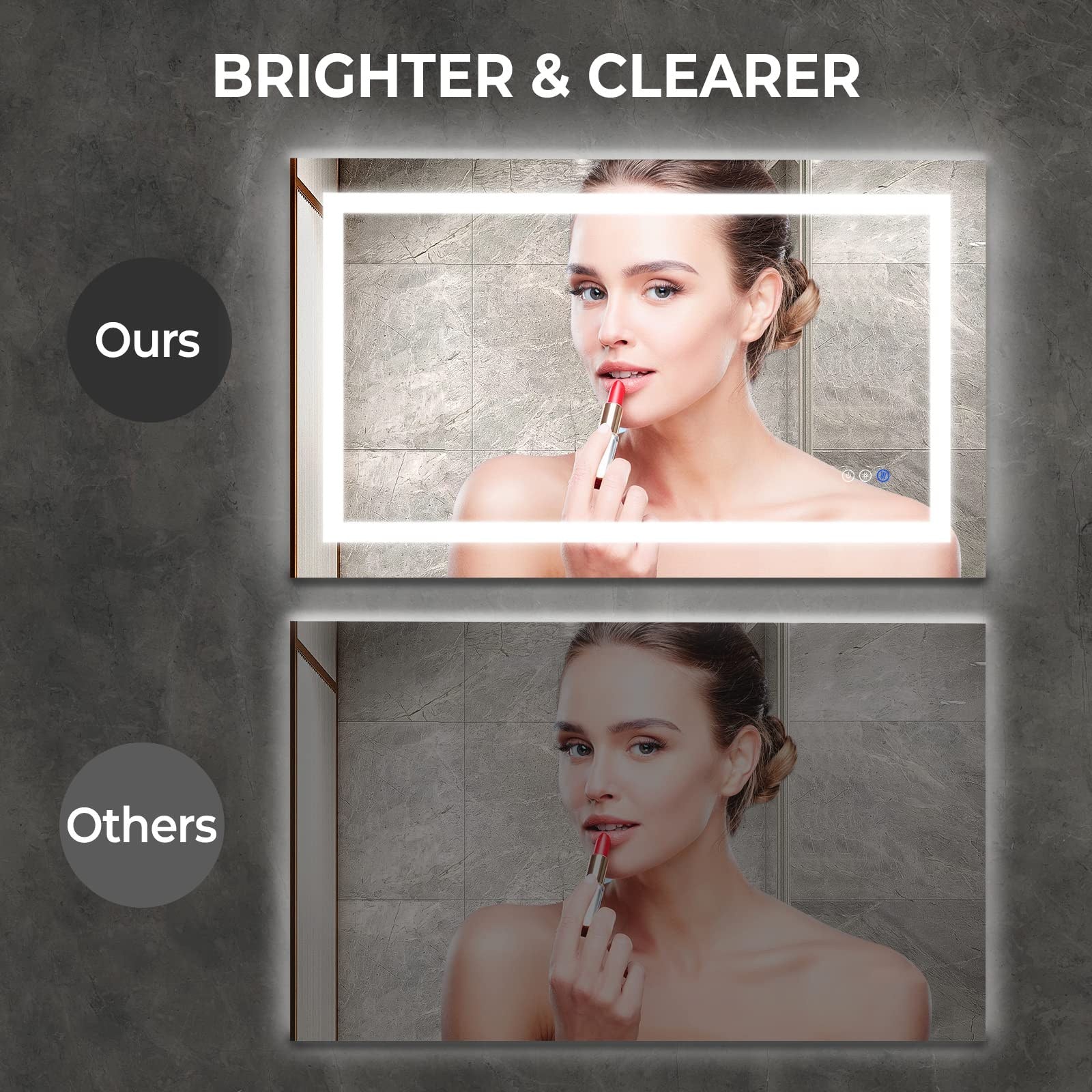 Frameless Frosted Square Led Bathroom Mirrors with Dimmable Lights