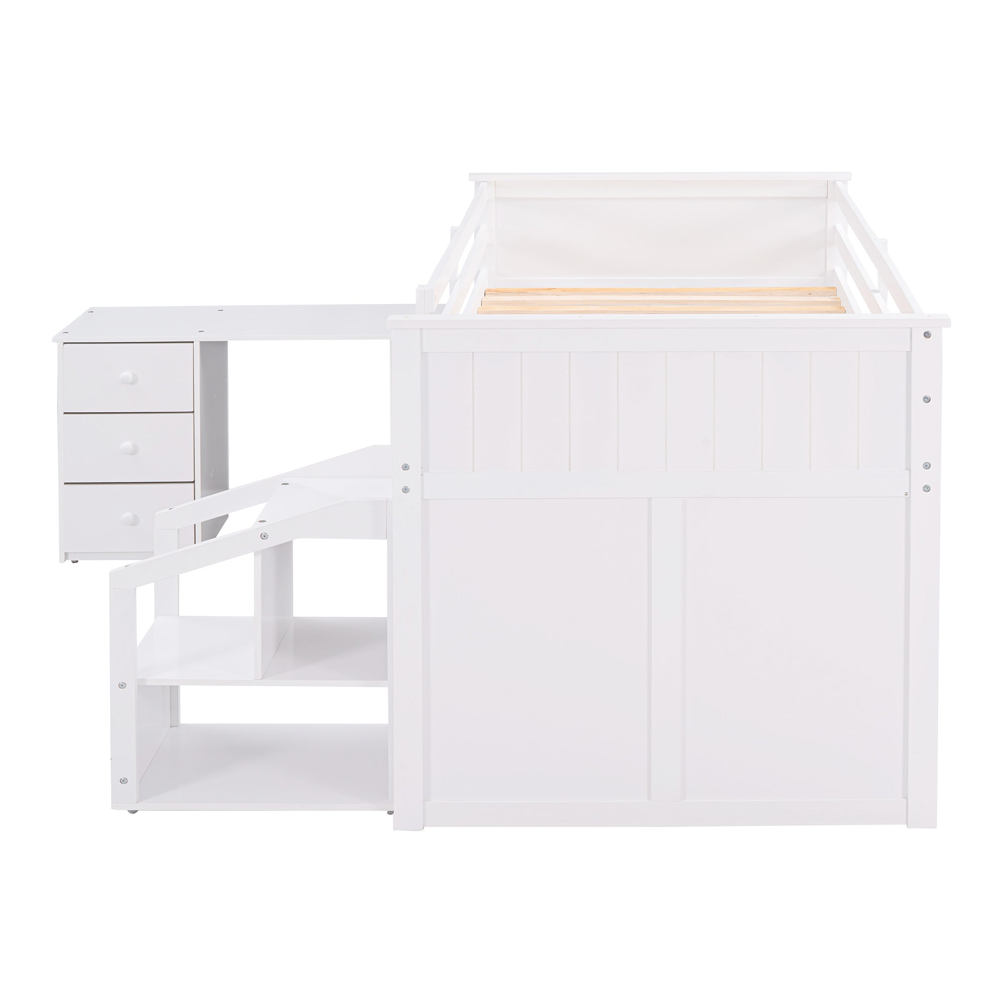 Loft Bed Low Study Twin Size Loft Bed With Storage Steps and Portable,Desk,White(OLD SKU: LT000101AAK)