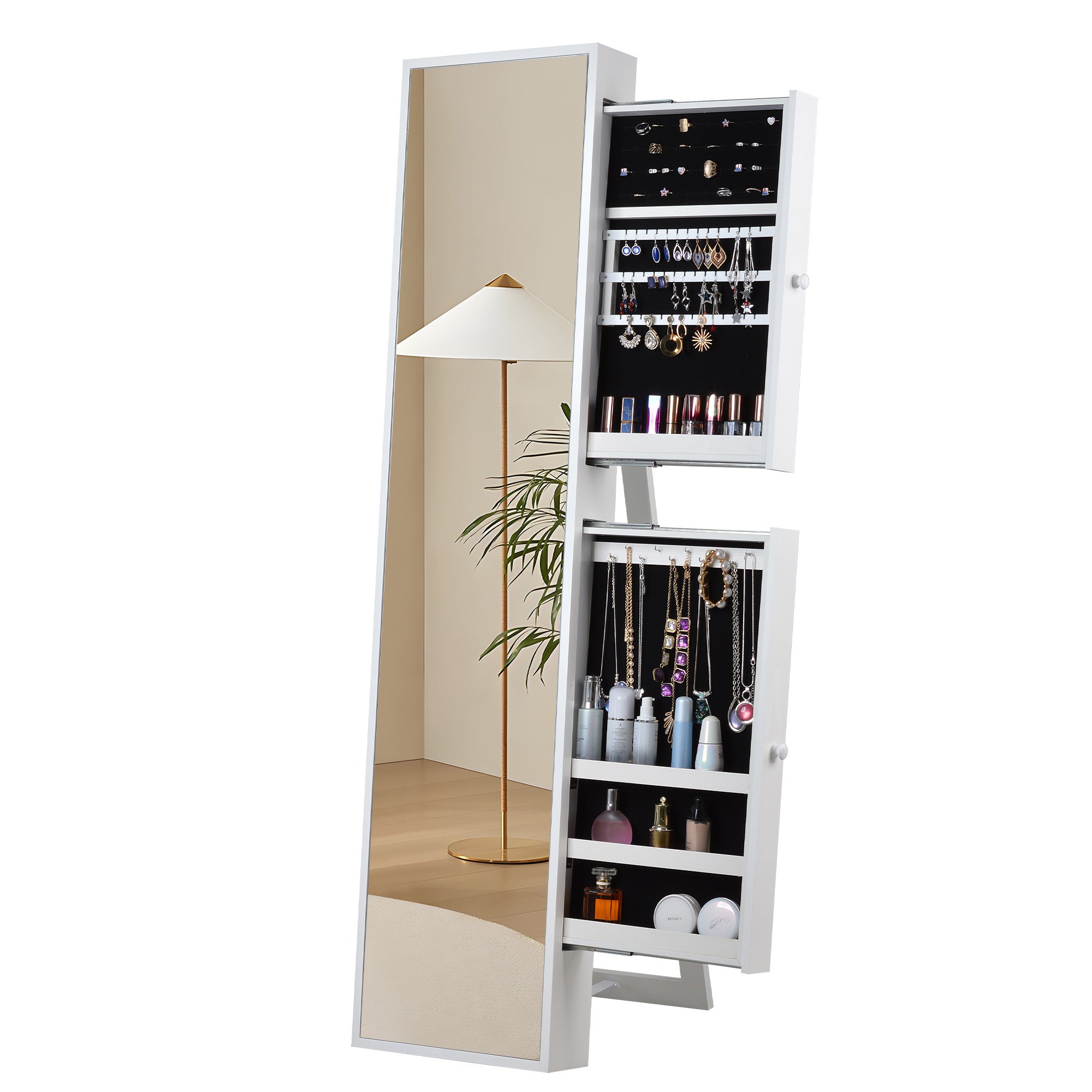 Fashion Full Mirror Standing Mirror Jewelry Cabinet With Two Storage Drawers