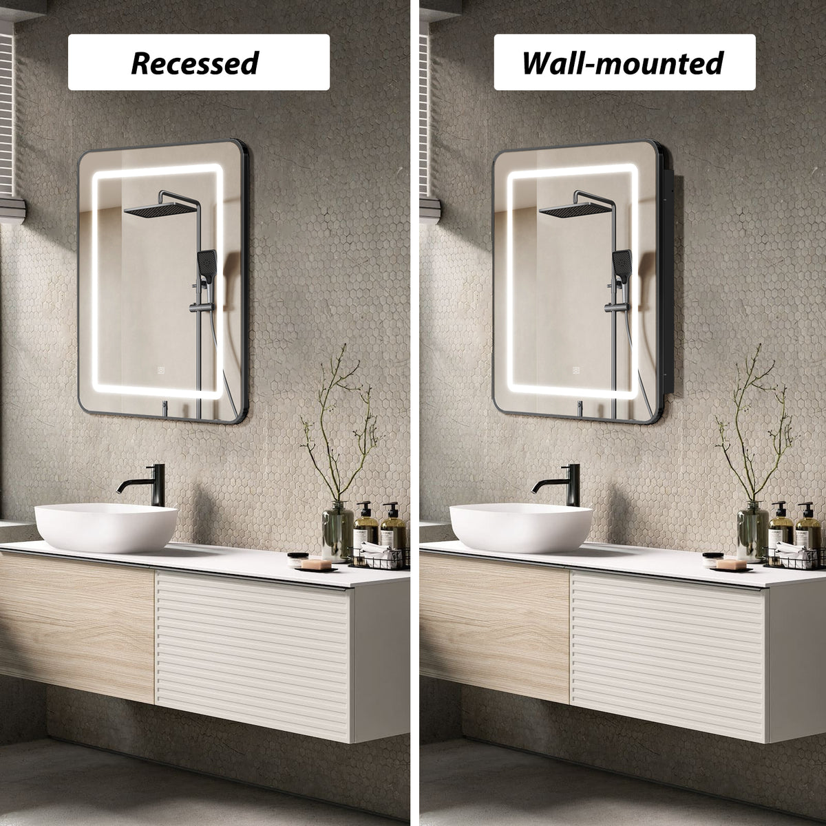 16 x 24 Inch Black Bathroom Medicine Cabinet with Mirror