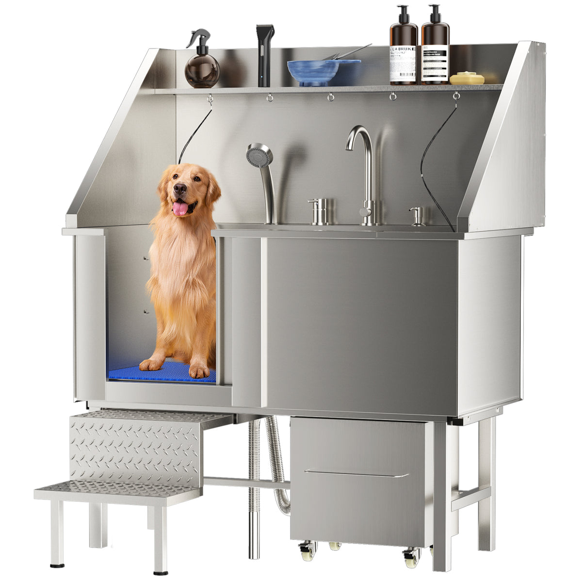 50 in. Dog Washing Station with Sink, Storage, Drawer and Ladder