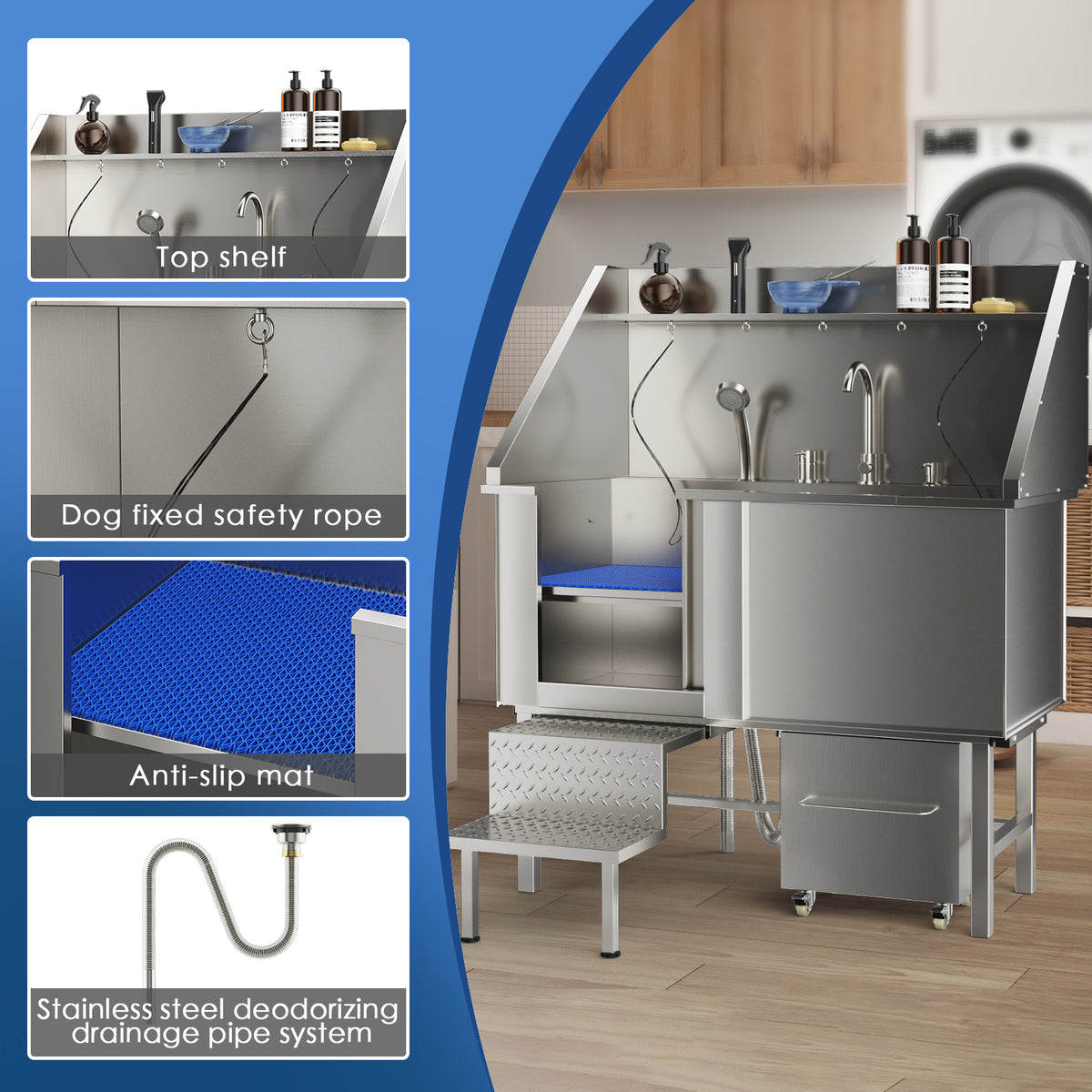 50 in. Dog Washing Station with Sink, Storage, Drawer and Ladder