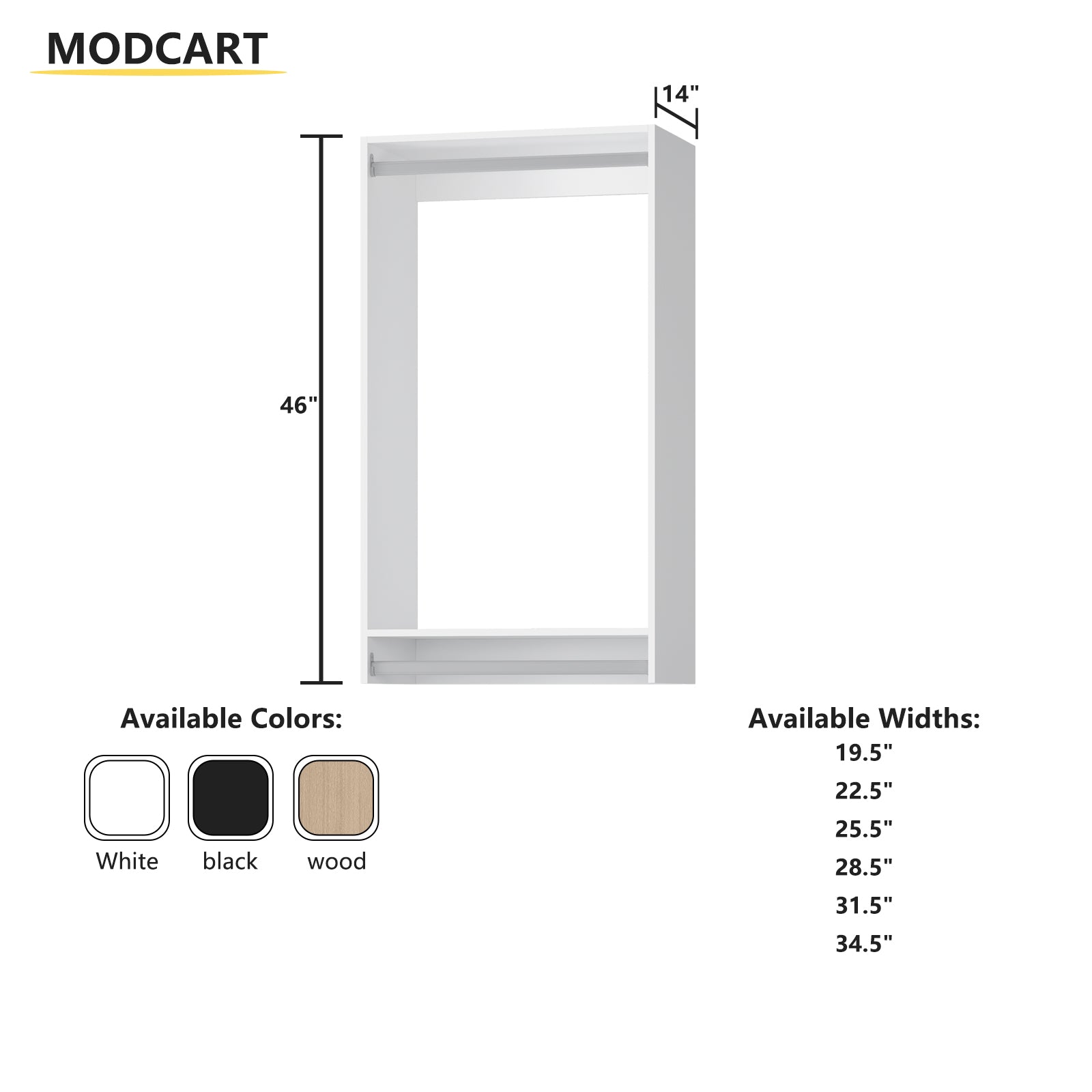 31.5 in. White Walk-in Modular Double Hanging Tower Unit with 1-Shelf, Wall Mount Wood Closet System