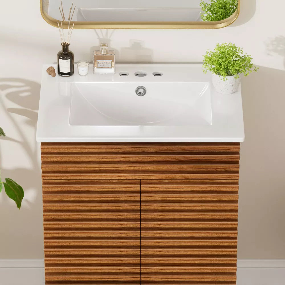 3-Hole 24 in. W x 18.25 in. D Classic Contemporary Rectangular Ceramic Single Sink Basin Vanity Top in White