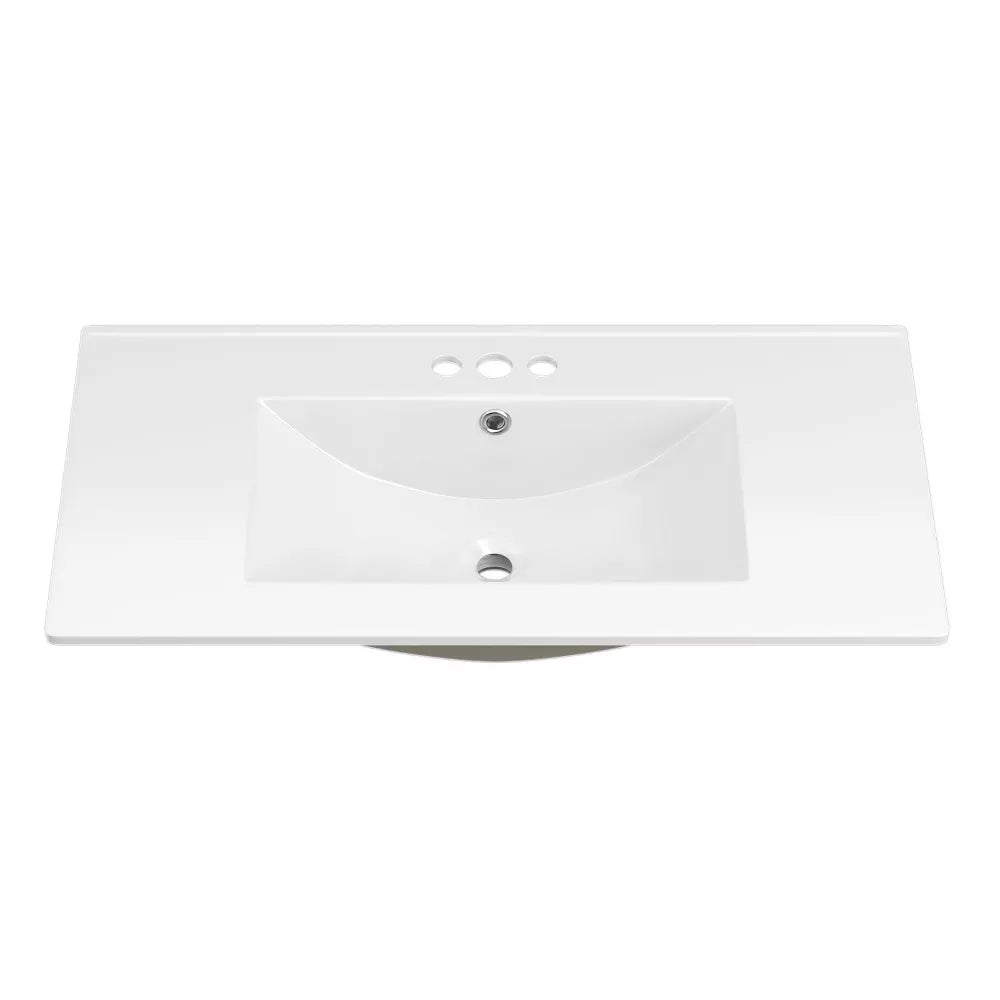 3-Hole 36 in. W x 18.25 in. D Classic Contemporary Rectangular Ceramic Single Sink Basin Vanity Top in White