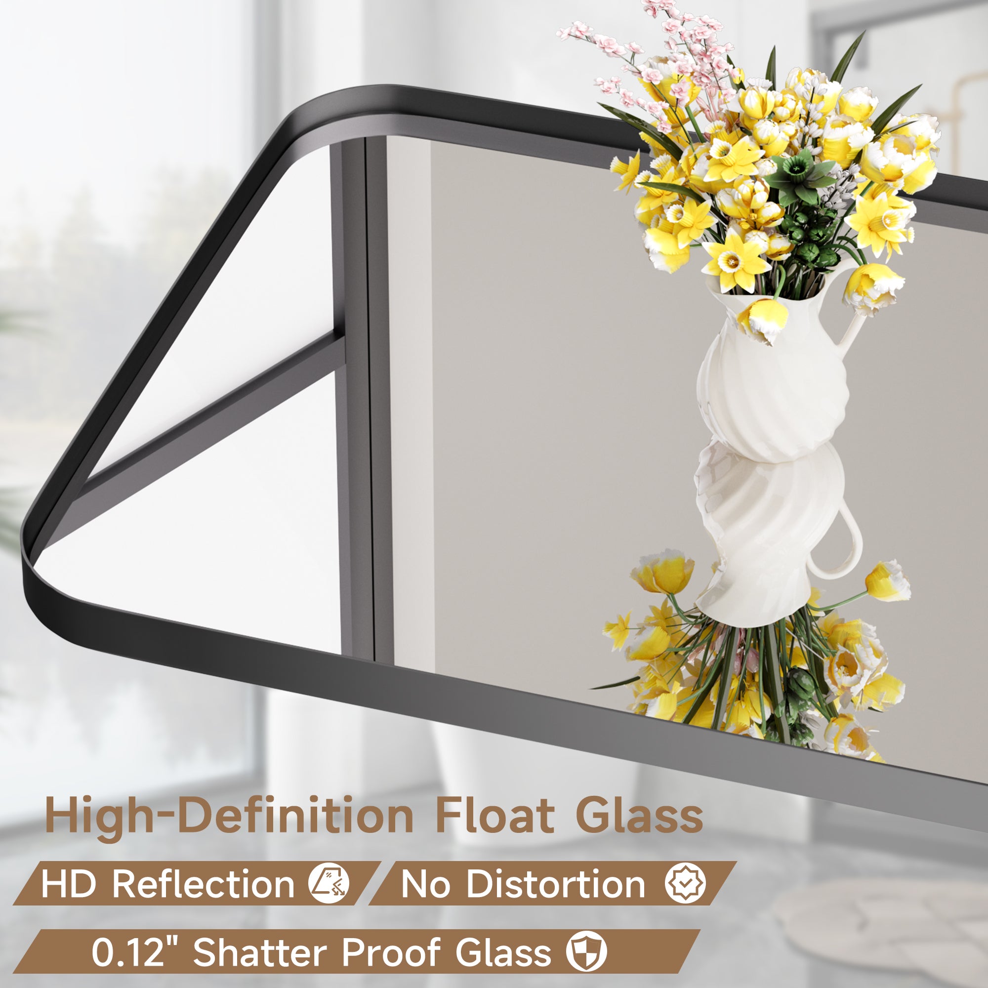 36 in. W x 30 in. H Tempered Glass Rectangular Framed Wall-Mounted Bathroom Vanity Mirror in Black