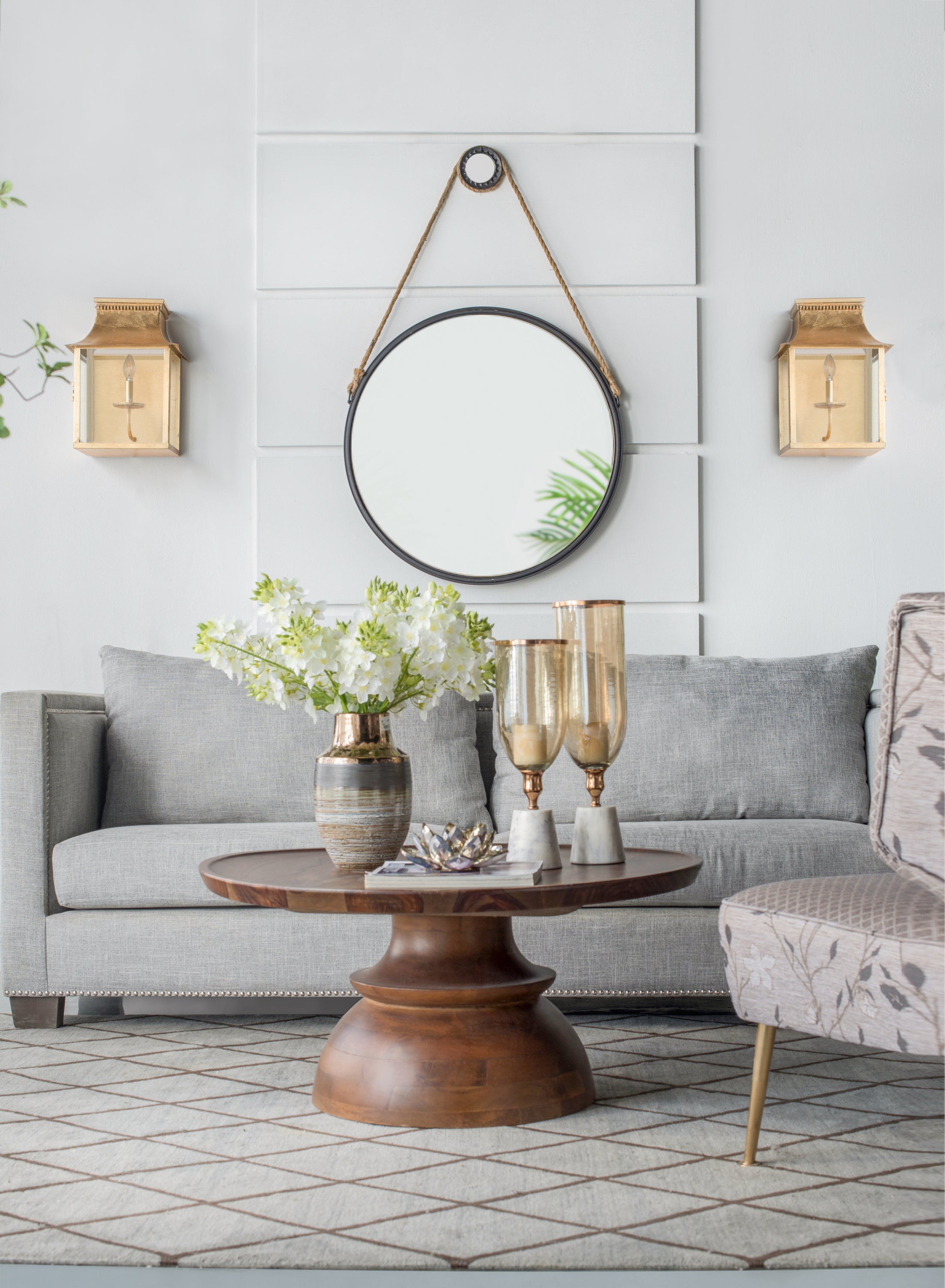 29.5" in On-trend Hanging Round Mirror with Black Framed and with Rope Strap Contemporary Industrial Decor for Bathroom, Bedroom, or Living Space