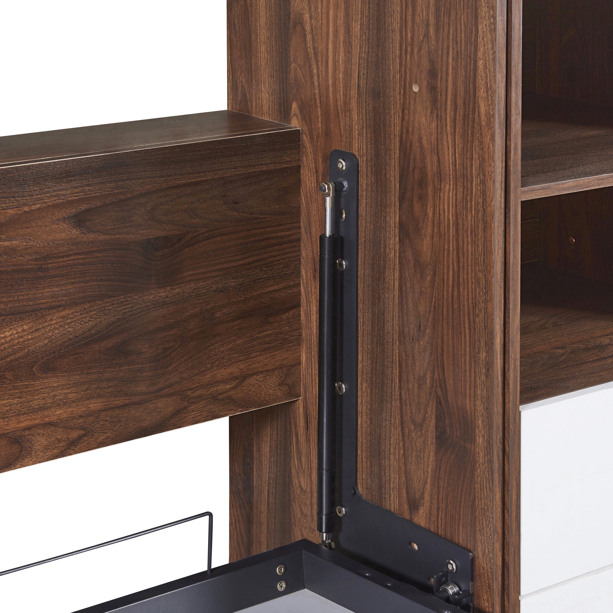 Full Size Murphy Bed Wall Bed with Cabinet,White