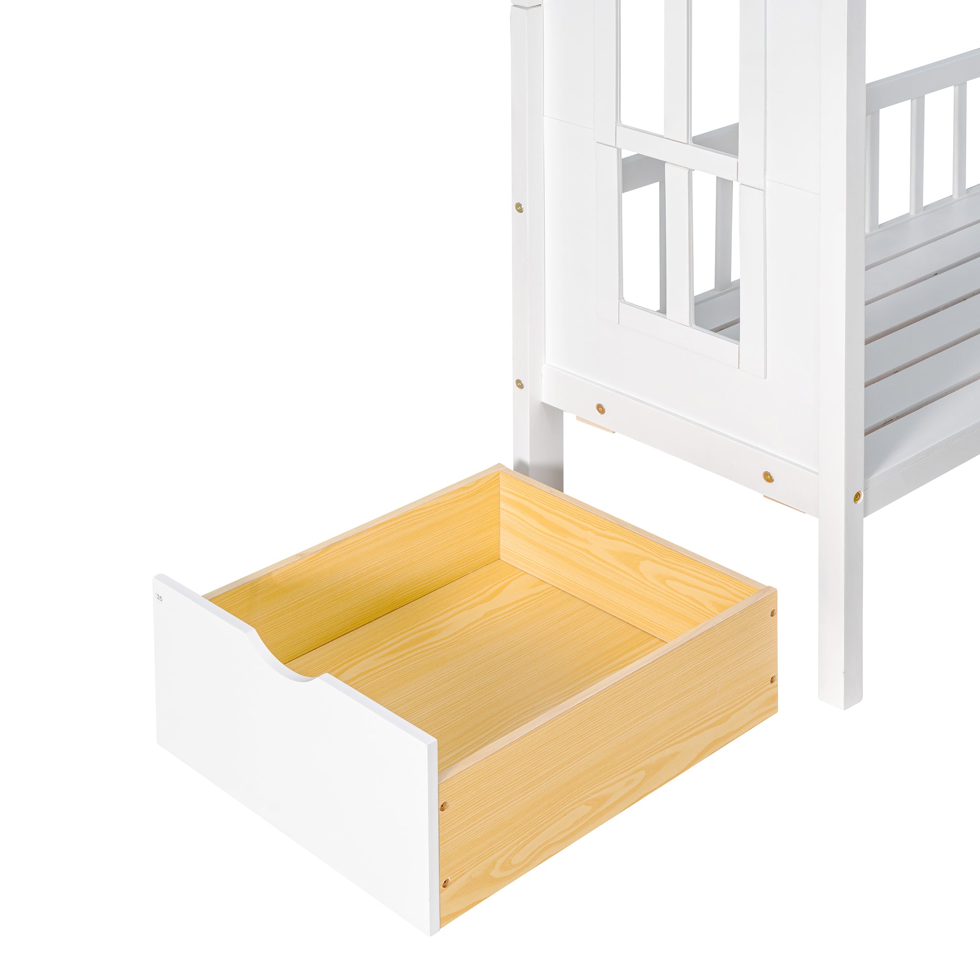 Twin-Over-Twin Bunk Bed with Changeable Table , Bunk Bed Turn into Upper Bed and Down Desk with 2 Drawers - White