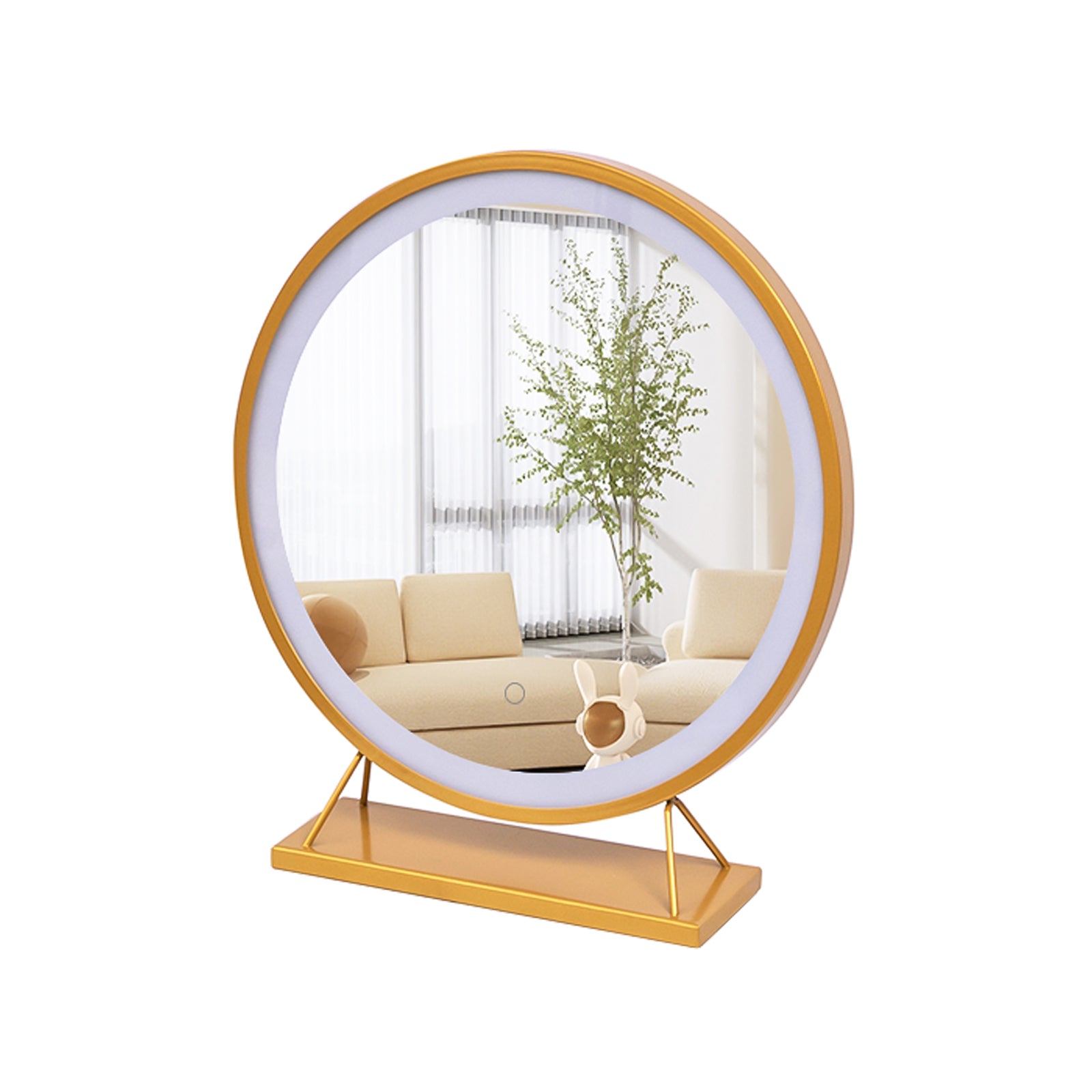 CRAZY ELF 16 Inch Diameter LED Metal Frame Vanity Mirror, Three Brightness Adjustable, Touch Switch, Fashionable Golden Metal Bracket.