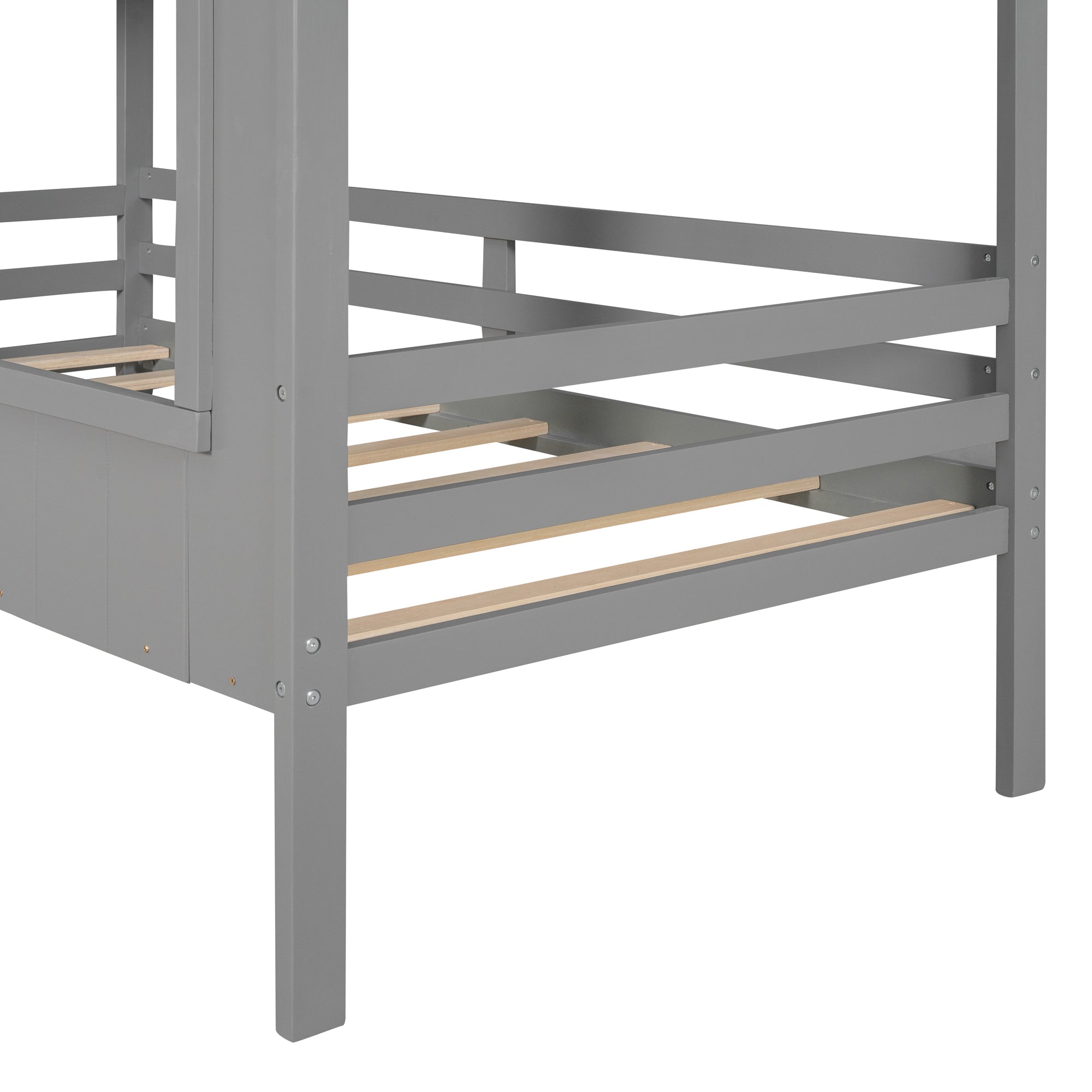 Twin Size Low Loft Wood House Bed with Two Front Windows, (Gray+ Brown)(OLD SKU:LP000039AAL)