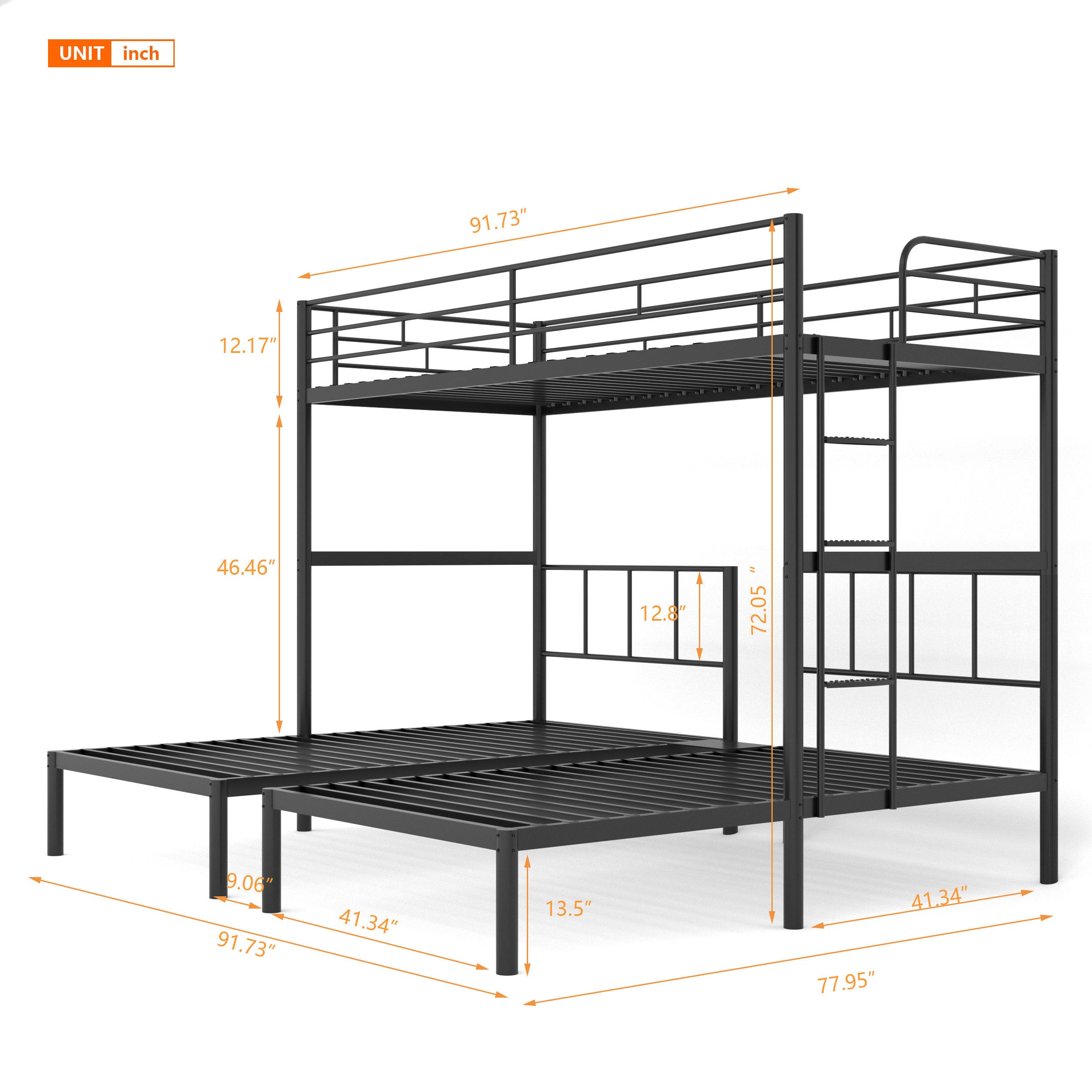 Metal Twin over Twin&Twin Triple Bed for Kids,Comfortable Rungs,CPC Certified,No Box Spring Needed,Heavy Duty,Easy to Assemble